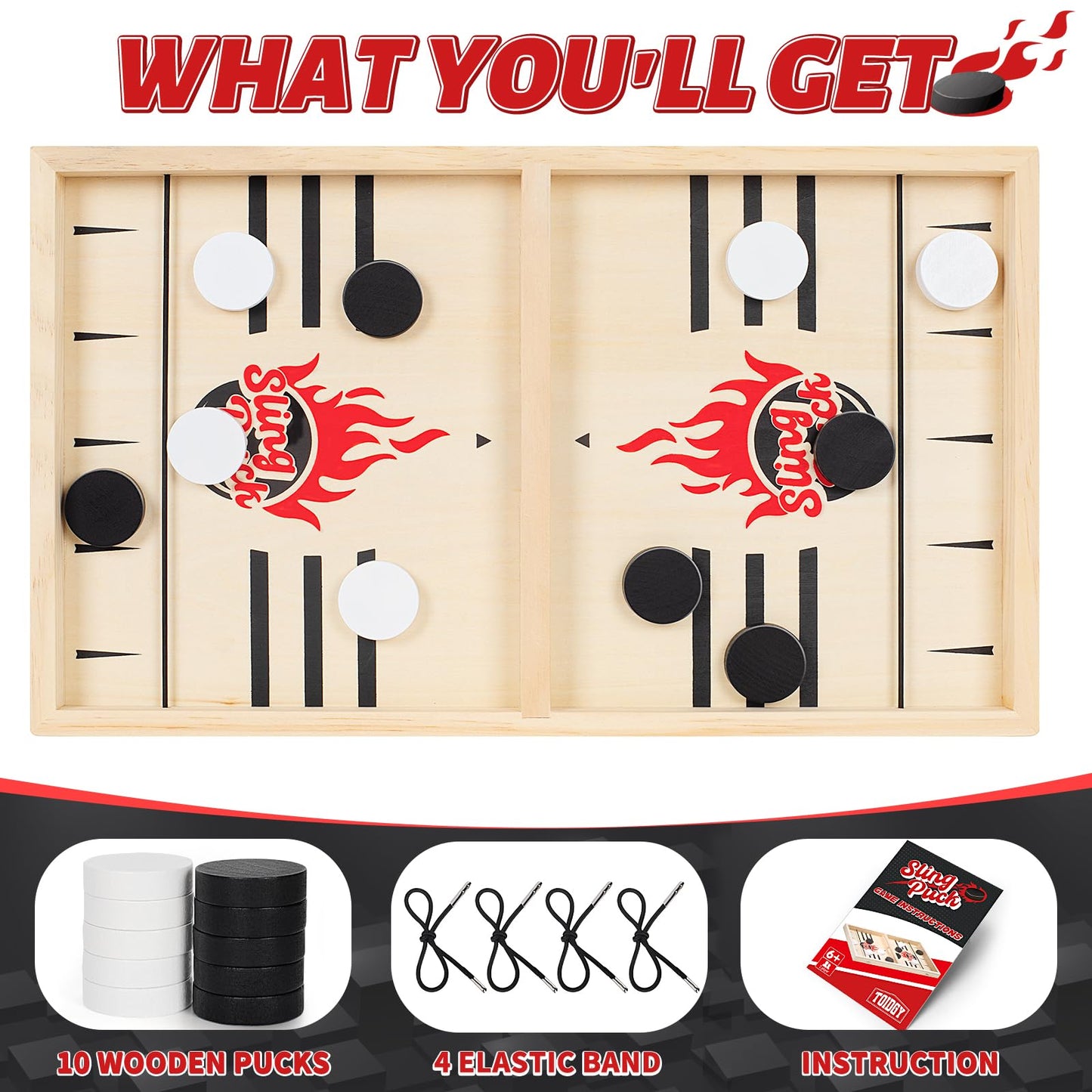 Toidgy Large Fast Classic Slingshot Puck Game — Wooden 2-Player Air Hockey