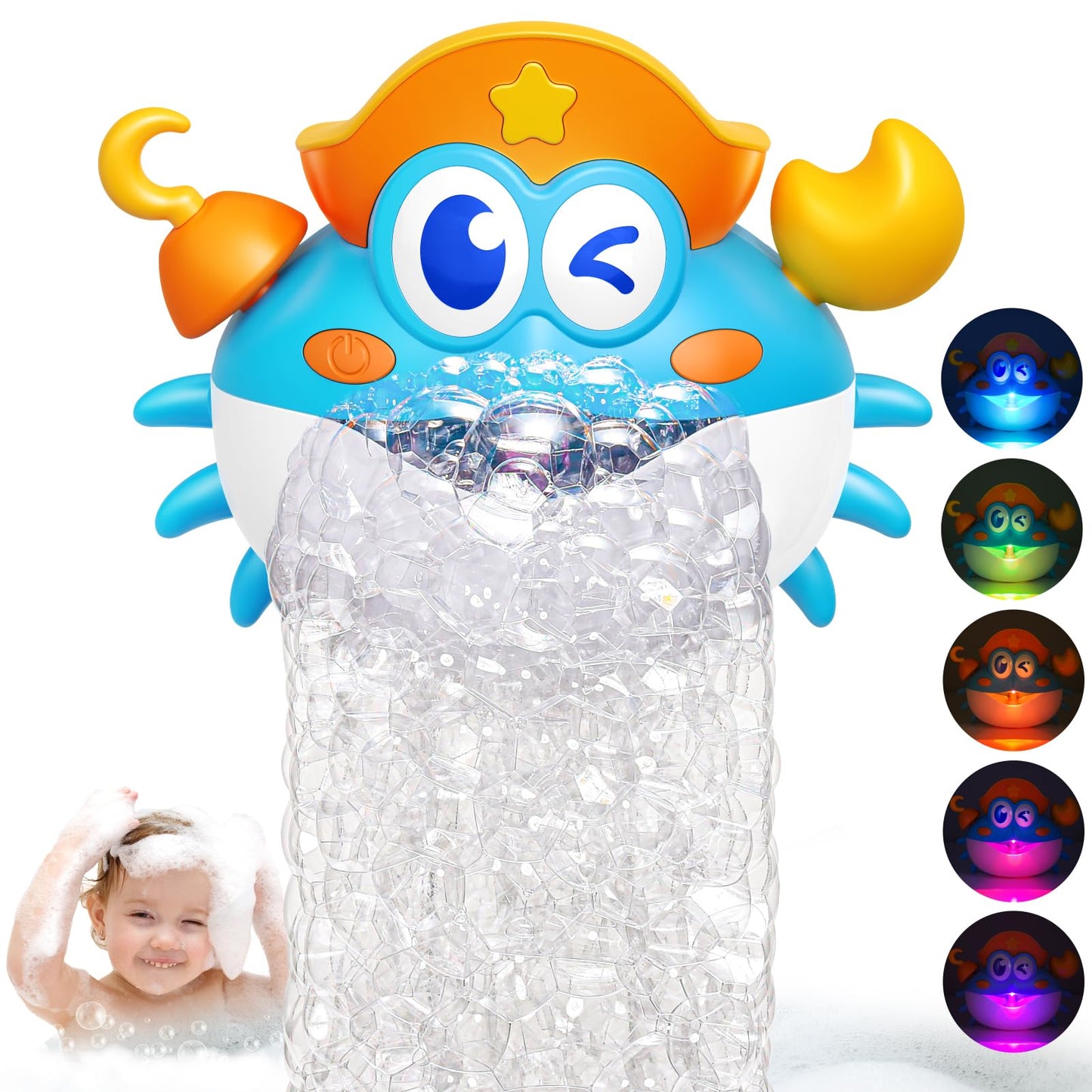 Toyjolka Bath Toys: Light-Up Crab Bubble Machine for Kids Ages 1-8 | LED Bath Fun