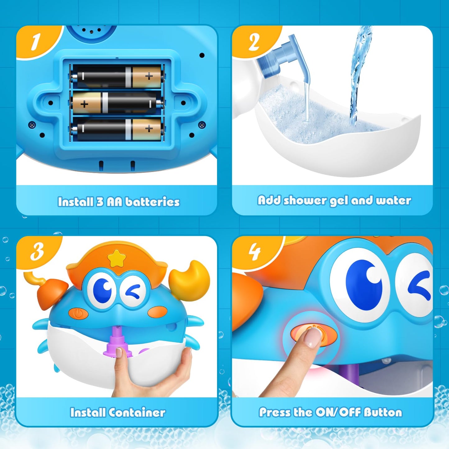 Toyjolka Bath Toys: Light-Up Crab Bubble Machine for Kids Ages 1-8 | LED Bath Fun