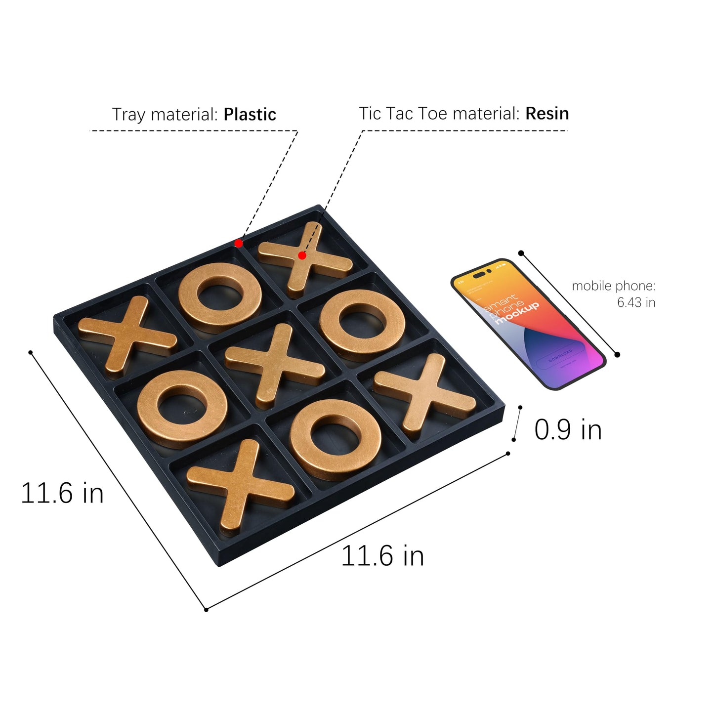 Tolevoit Classic Tic Tac Toe Game – Resin Tabletop Strategy & Fun (Gold)