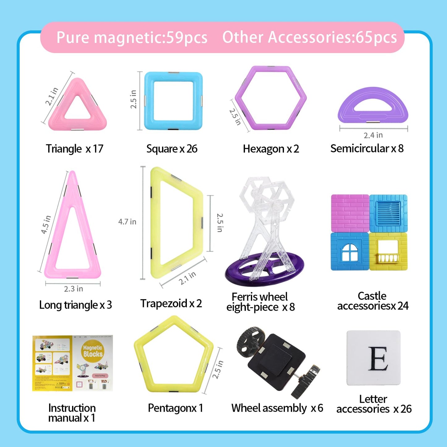 Tolnetr 124PCS Magnetic Tiles – STEM Building Set for Kids, Castle & Creative Play