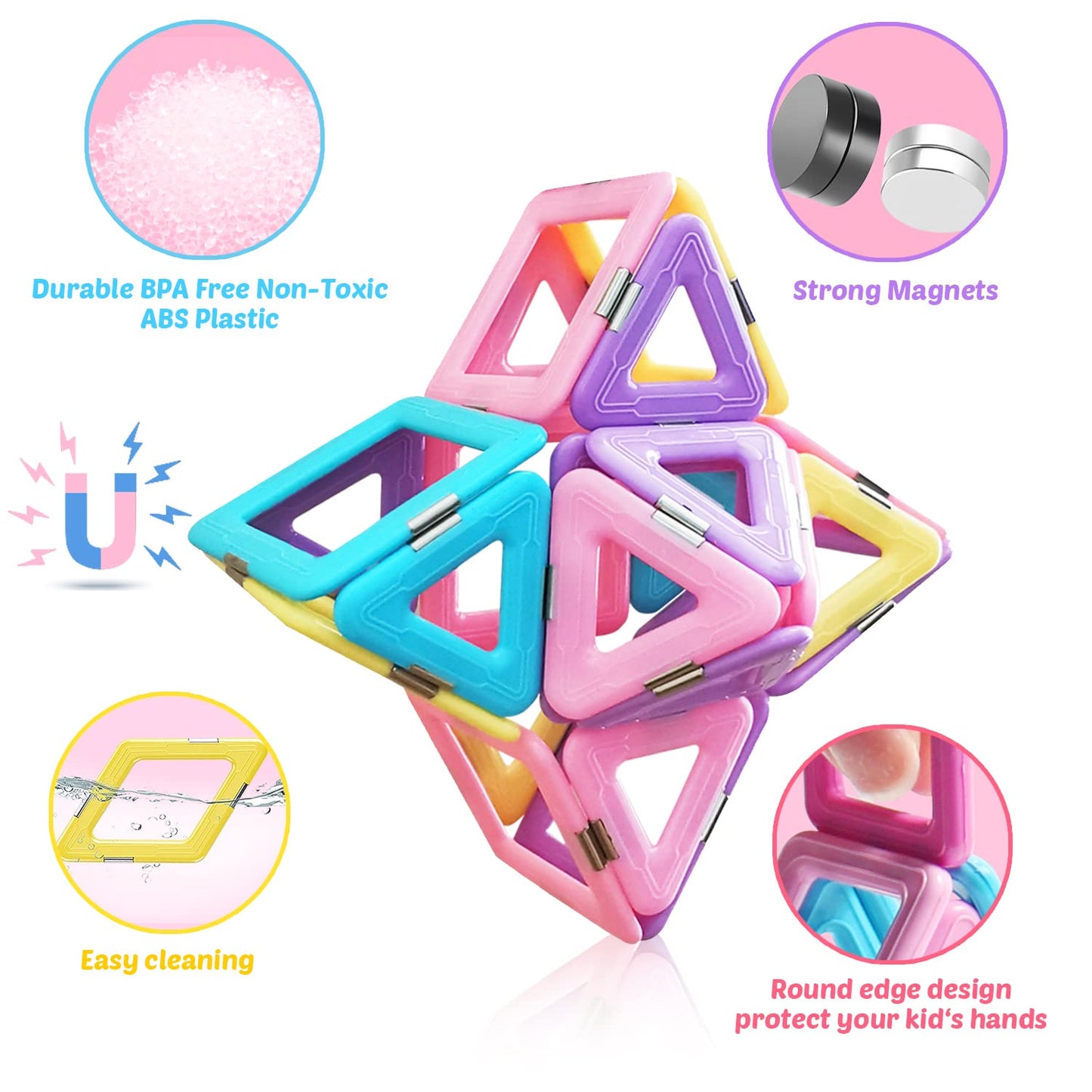 Tolnetr 124PCS Magnetic Tiles – STEM Building Set for Kids, Castle & Creative Play