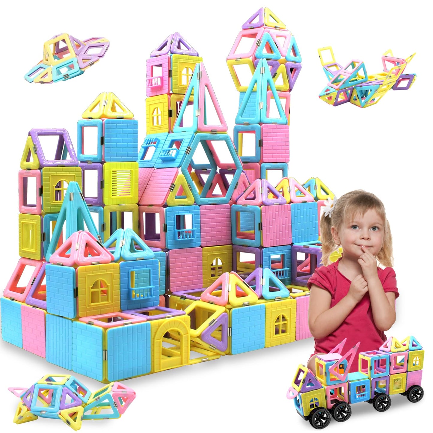 Tolnetr 124PCS Magnetic Tiles – STEM Building Set for Kids, Castle & Creative Play