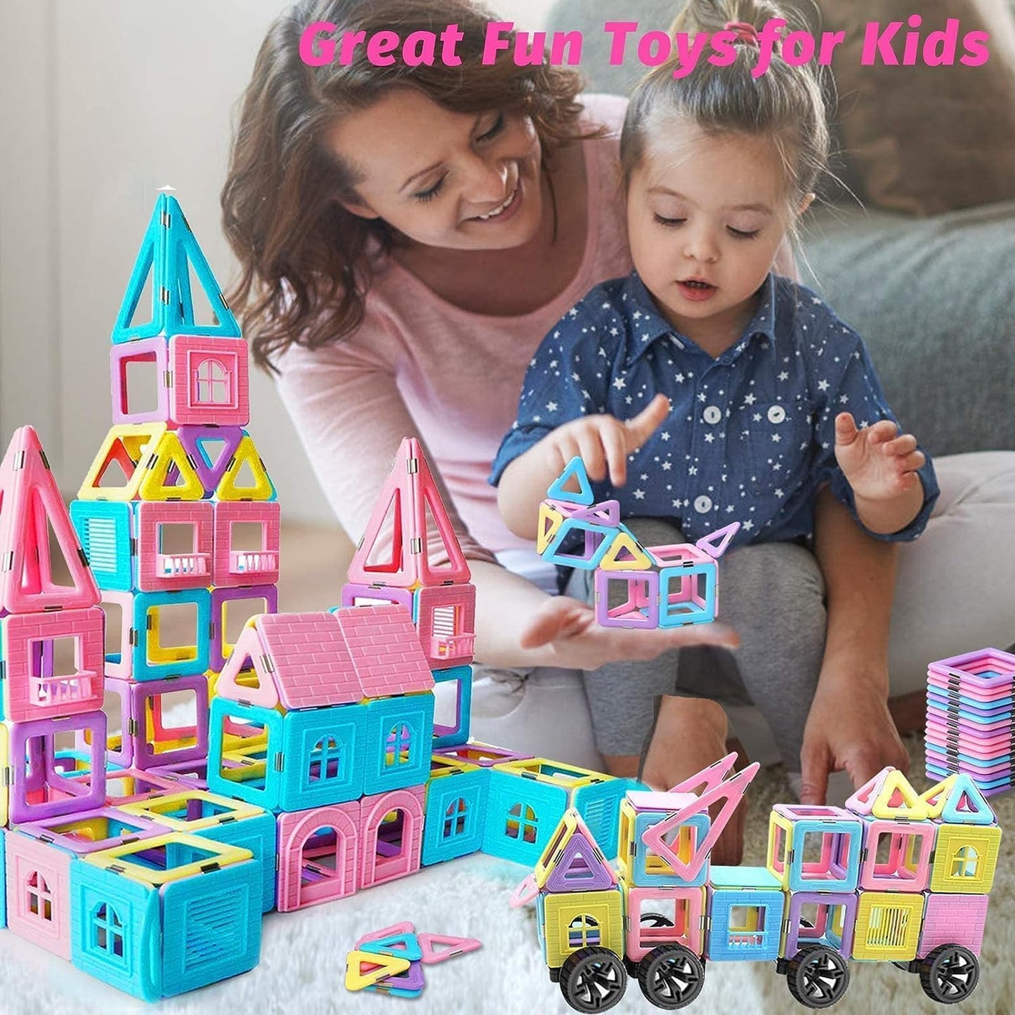 Tolnetr 124PCS Magnetic Tiles – STEM Building Set for Kids, Castle & Creative Play