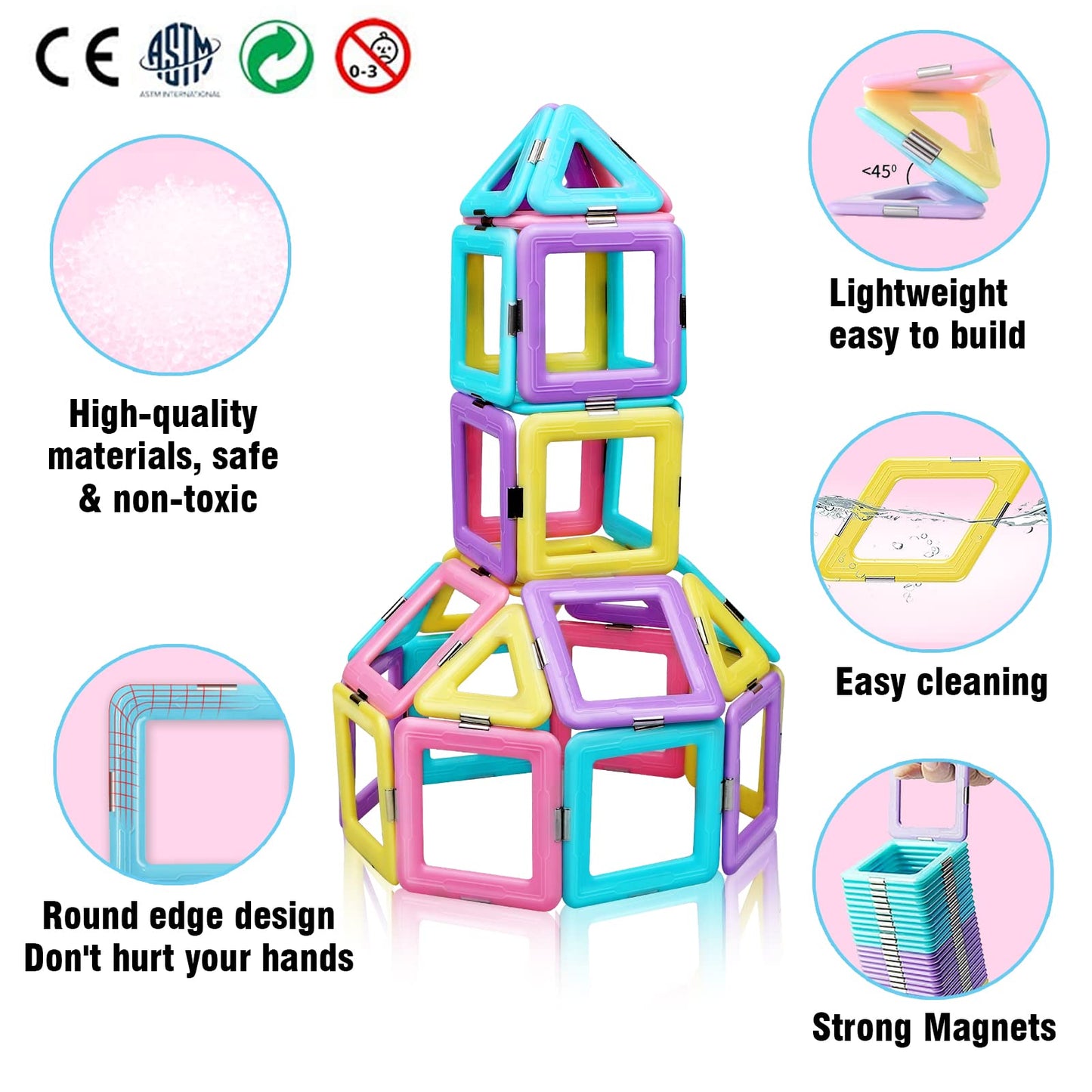 Tolnetr Magnetic Tiles Toys for Kids 3-8 | Build Castles, Rockets & STEM Creative Sets