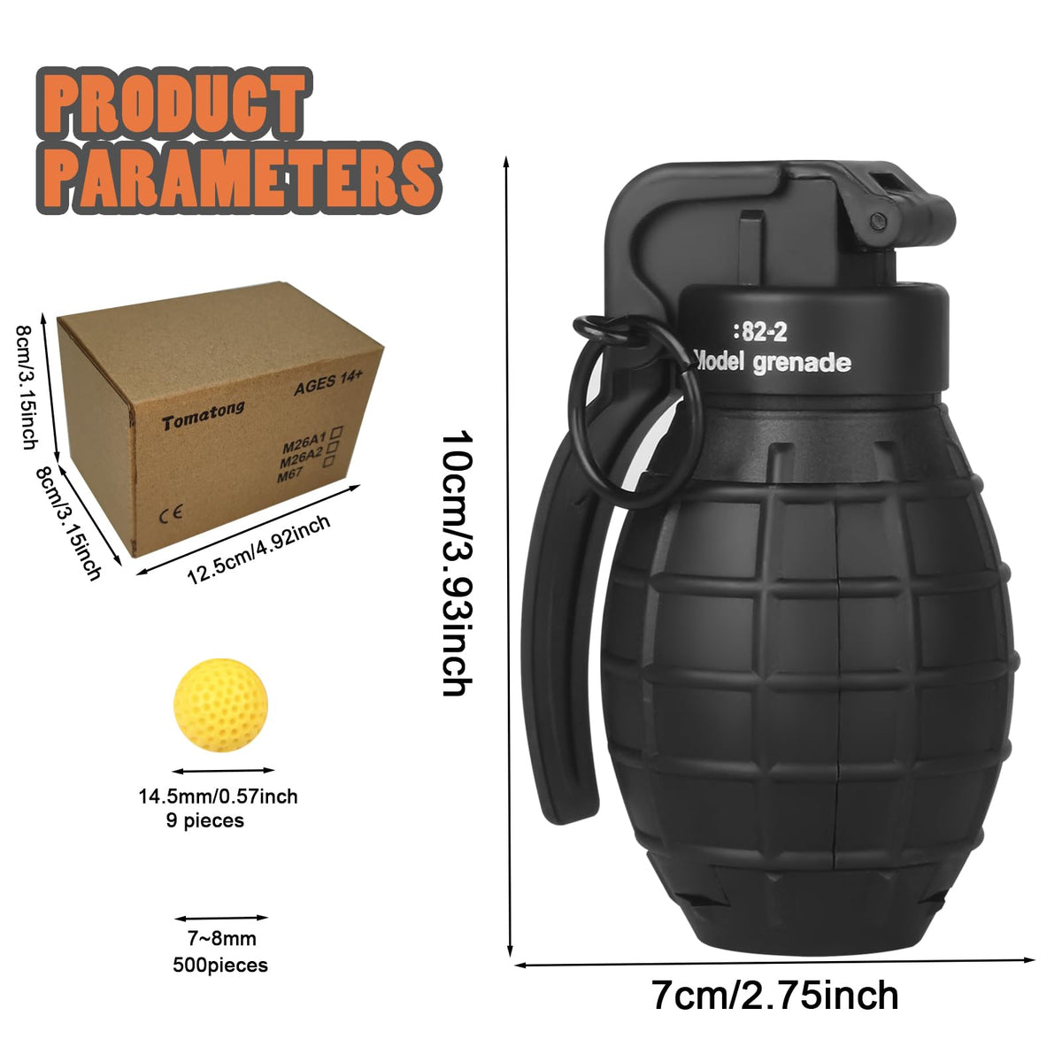 Tomatong Toy-Hand Grenade for CS Battle Game – Foam Ammo, Reusable 9-Piece Pack