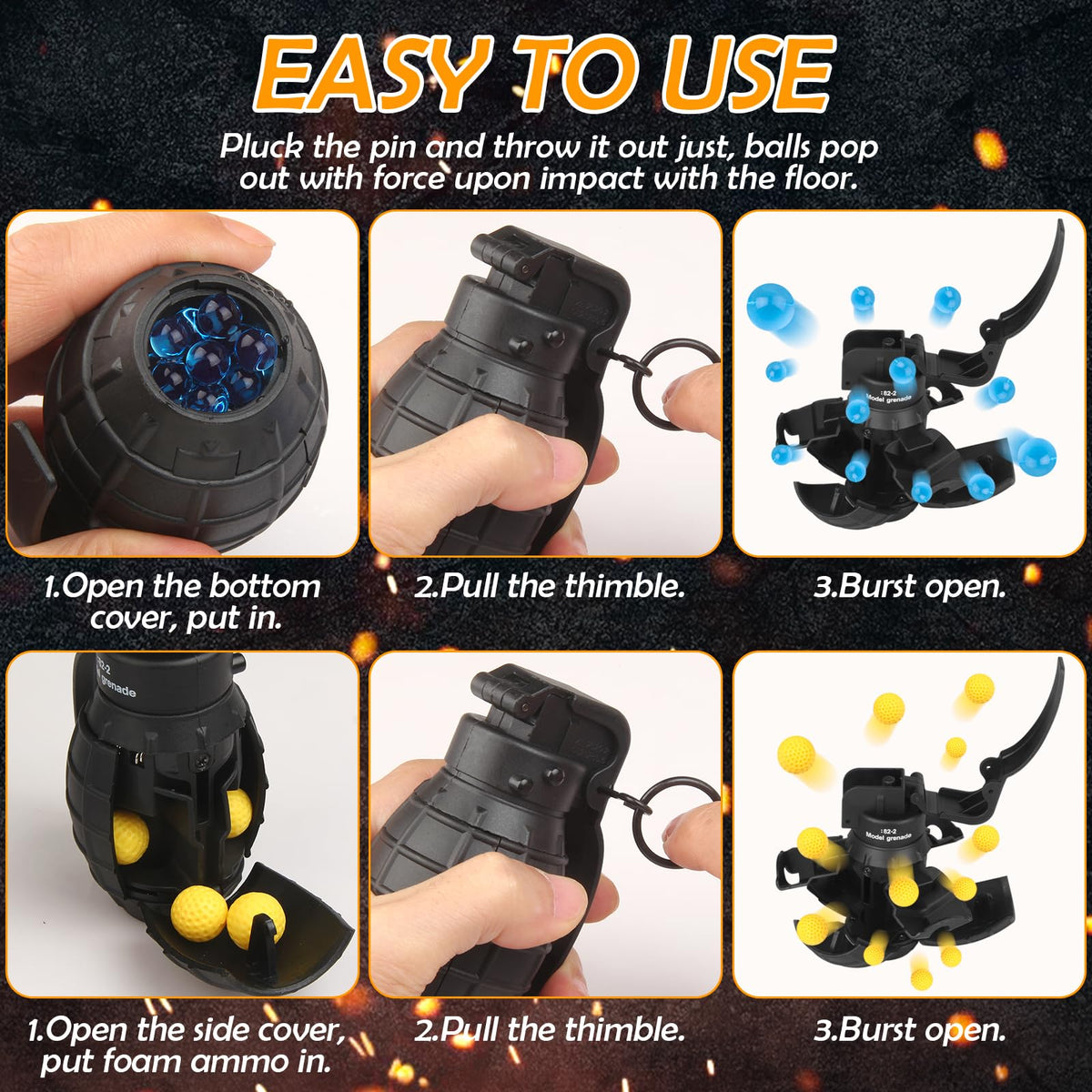 Tomatong Toy-Hand Grenade for CS Battle Game – Foam Ammo, Reusable 9-Piece Pack