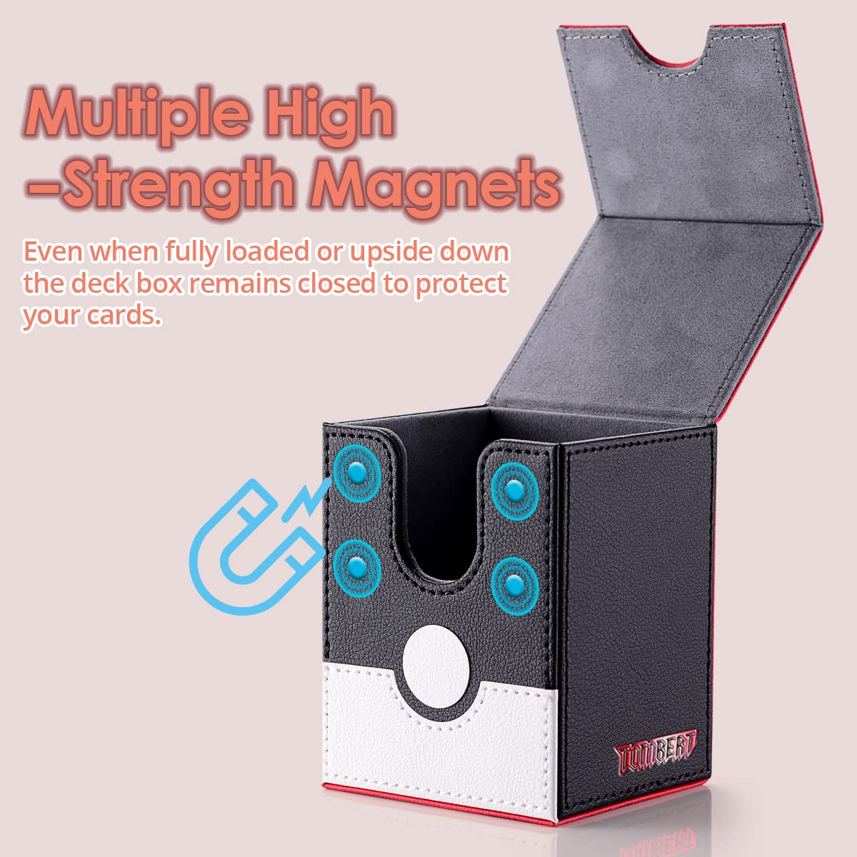 tombert 150+ Premium Deck Box Case for PTCG & MTG — Vertical Red & White