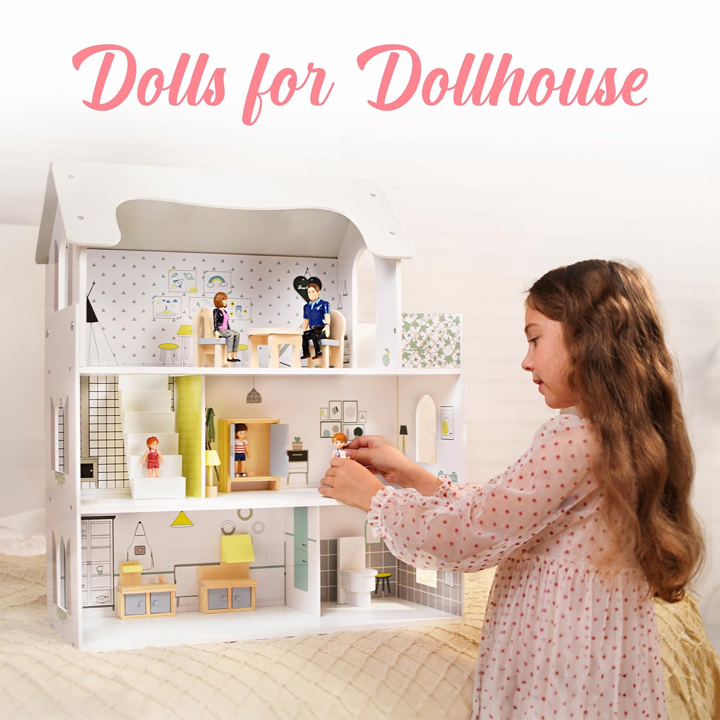 TOMLEON Family Dollhouse People – 5 Poseable Figures for Dollhouses