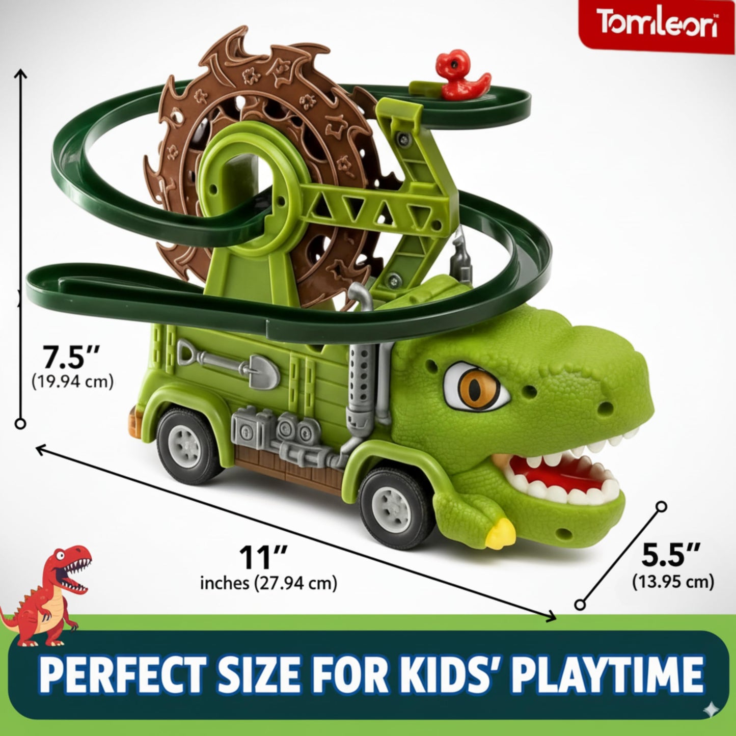 TOMLEON Dinosaur Truck Toy – 3-in-1 Dino Track for Kids 3-8 | Glow in the Dark, 360° Obstacle Detection, Lights & Sound