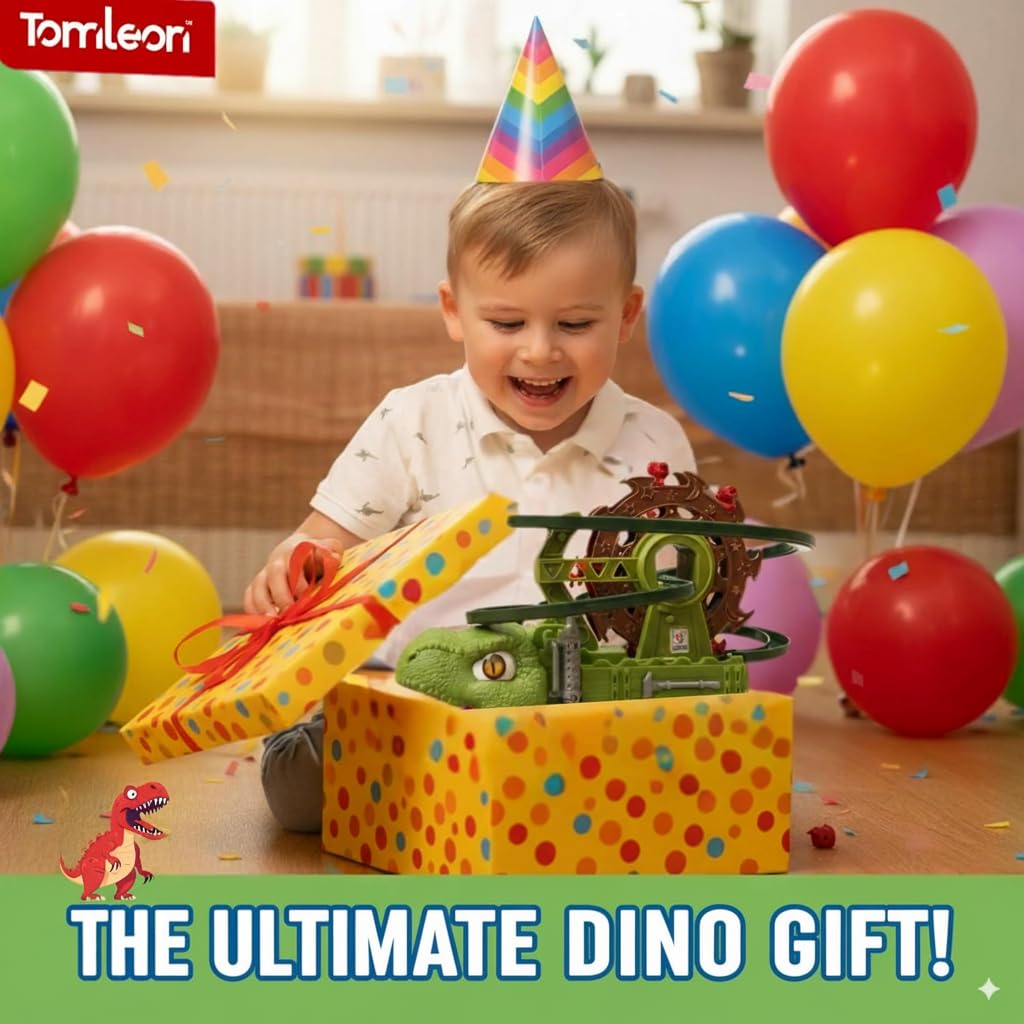 TOMLEON Dinosaur Truck Toy – 3-in-1 Dino Track for Kids 3-8 | Glow in the Dark, 360° Obstacle Detection, Lights & Sound