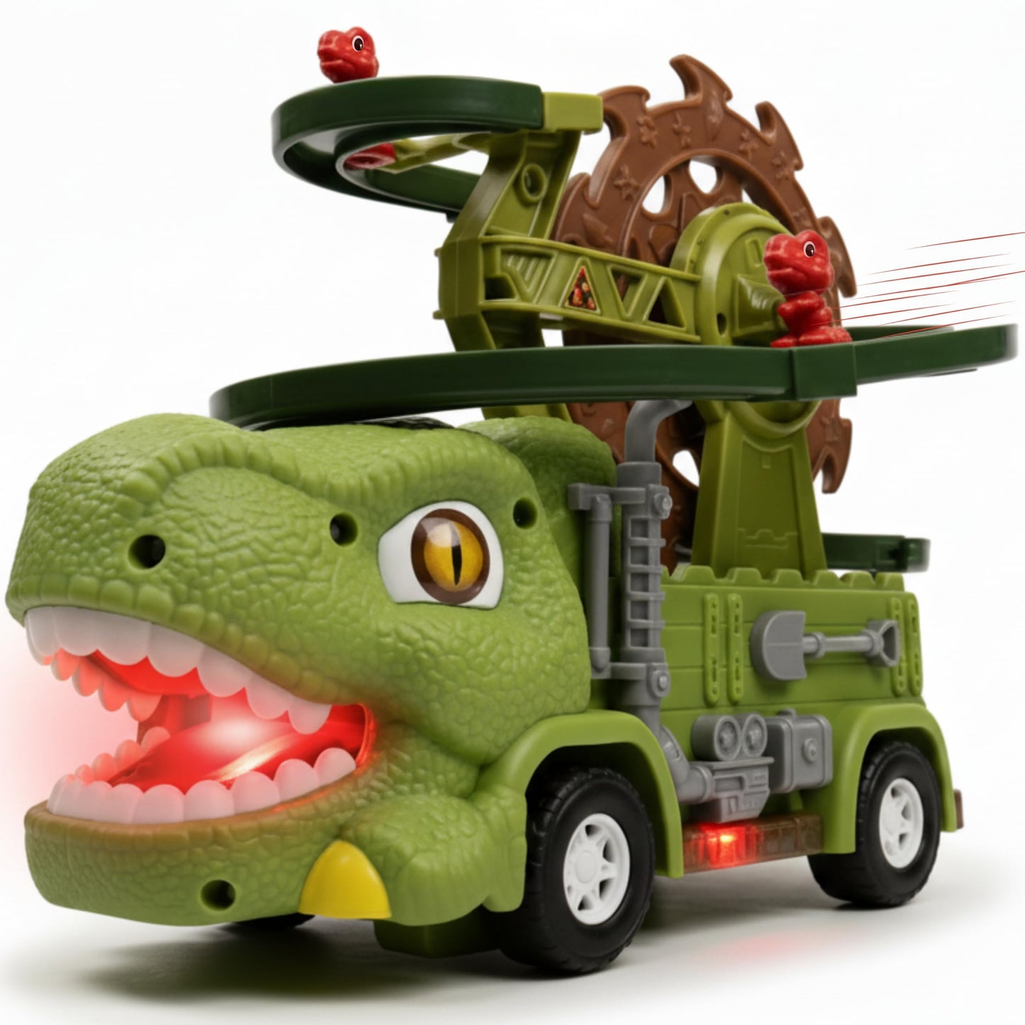 TOMLEON Dinosaur Truck Toy – 3-in-1 Dino Track for Kids 3-8 | Glow in the Dark, 360° Obstacle Detection, Lights & Sound