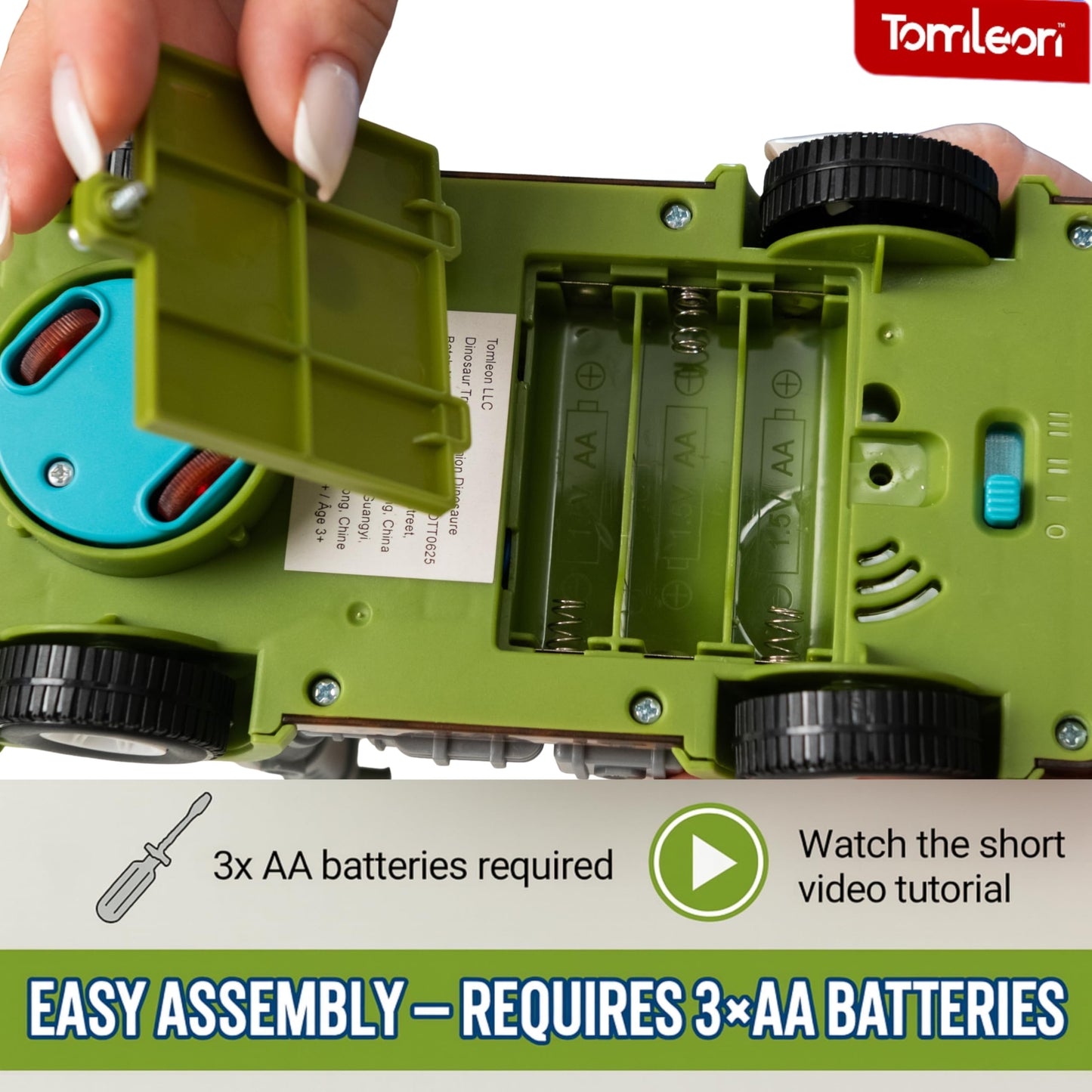 TOMLEON Dinosaur Truck Toy – 3-in-1 Dino Track for Kids 3-8 | Glow in the Dark, 360° Obstacle Detection, Lights & Sound