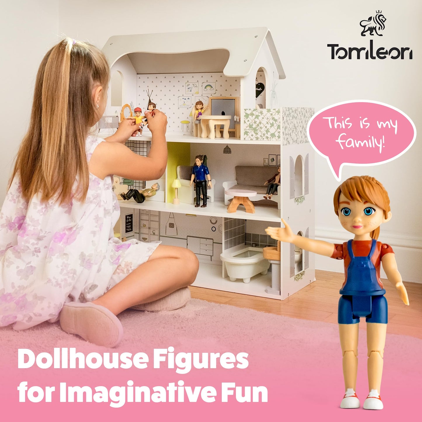 TOMLEON Dollhouse People – 9 Poseable Family Figures Set for Imaginative Play