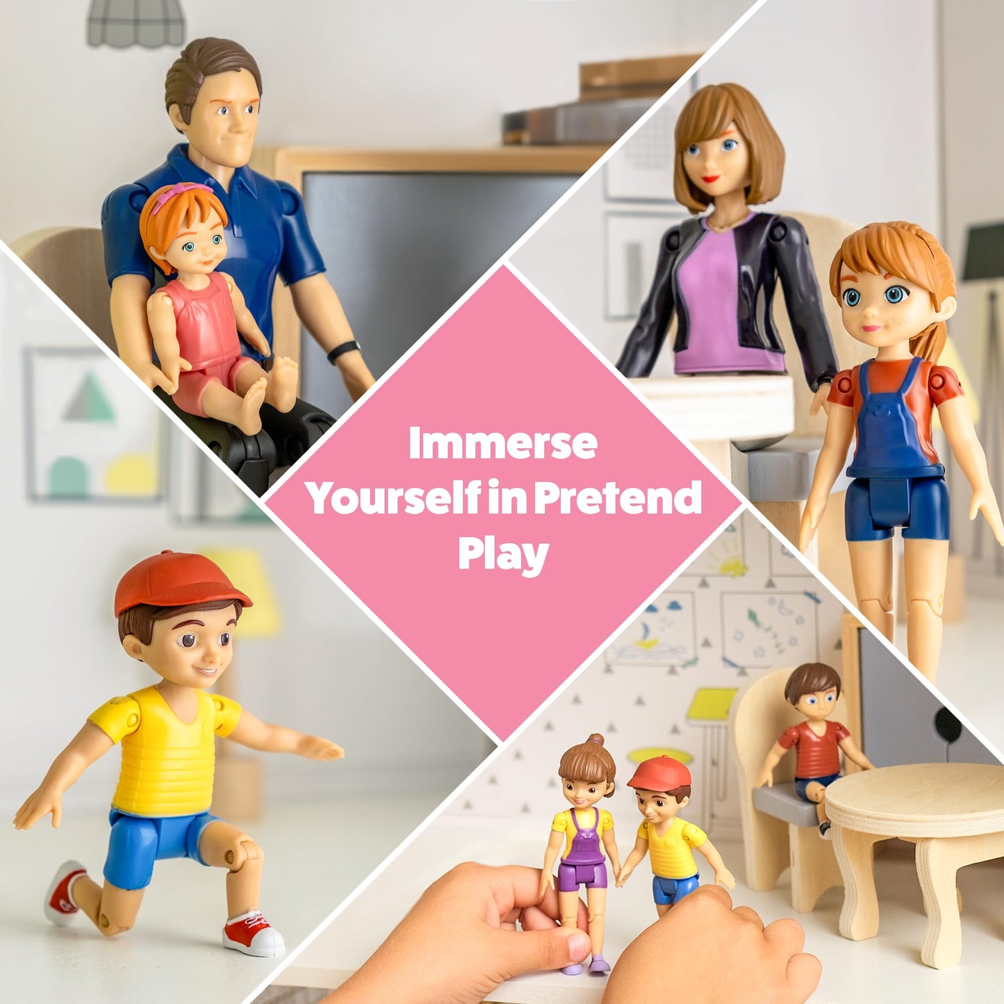 TOMLEON Dollhouse People – 9 Poseable Family Figures Set for Imaginative Play