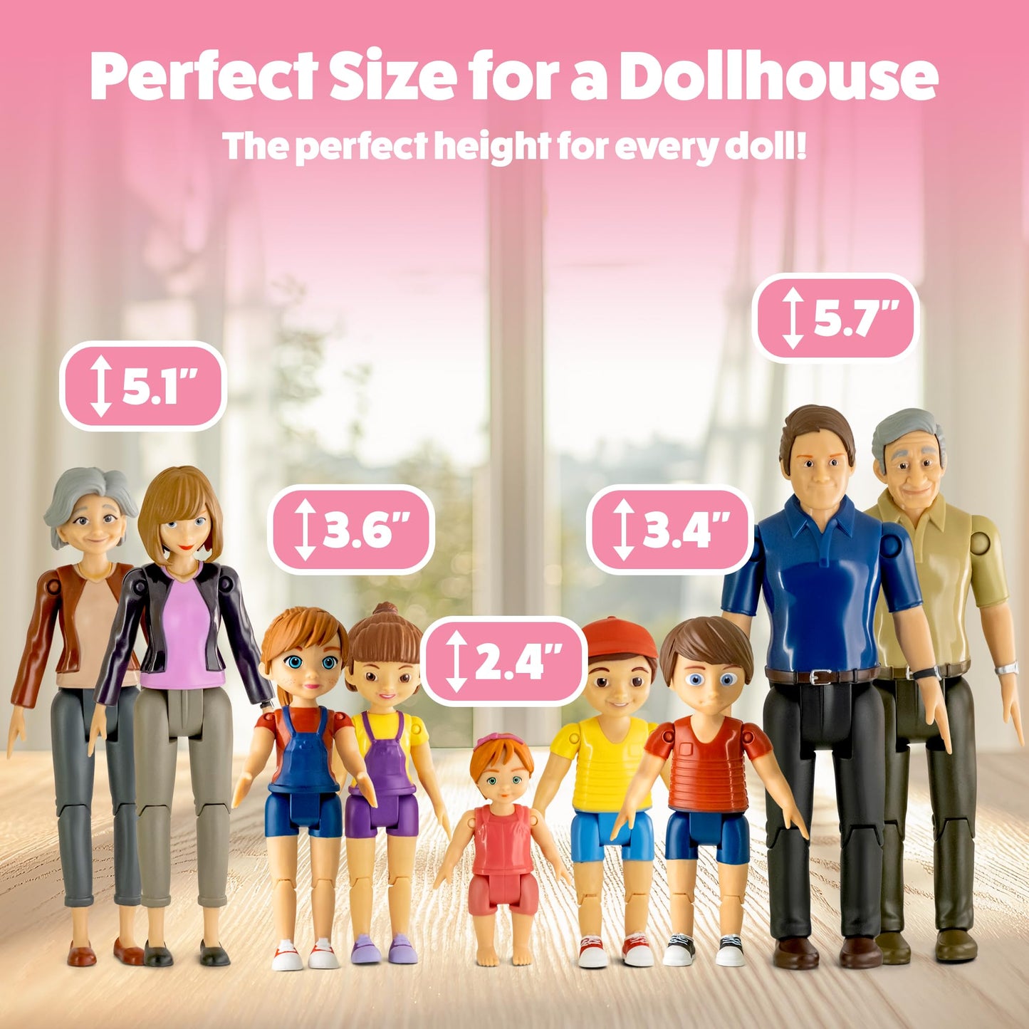 TOMLEON Dollhouse People – 9 Poseable Family Figures Set for Imaginative Play