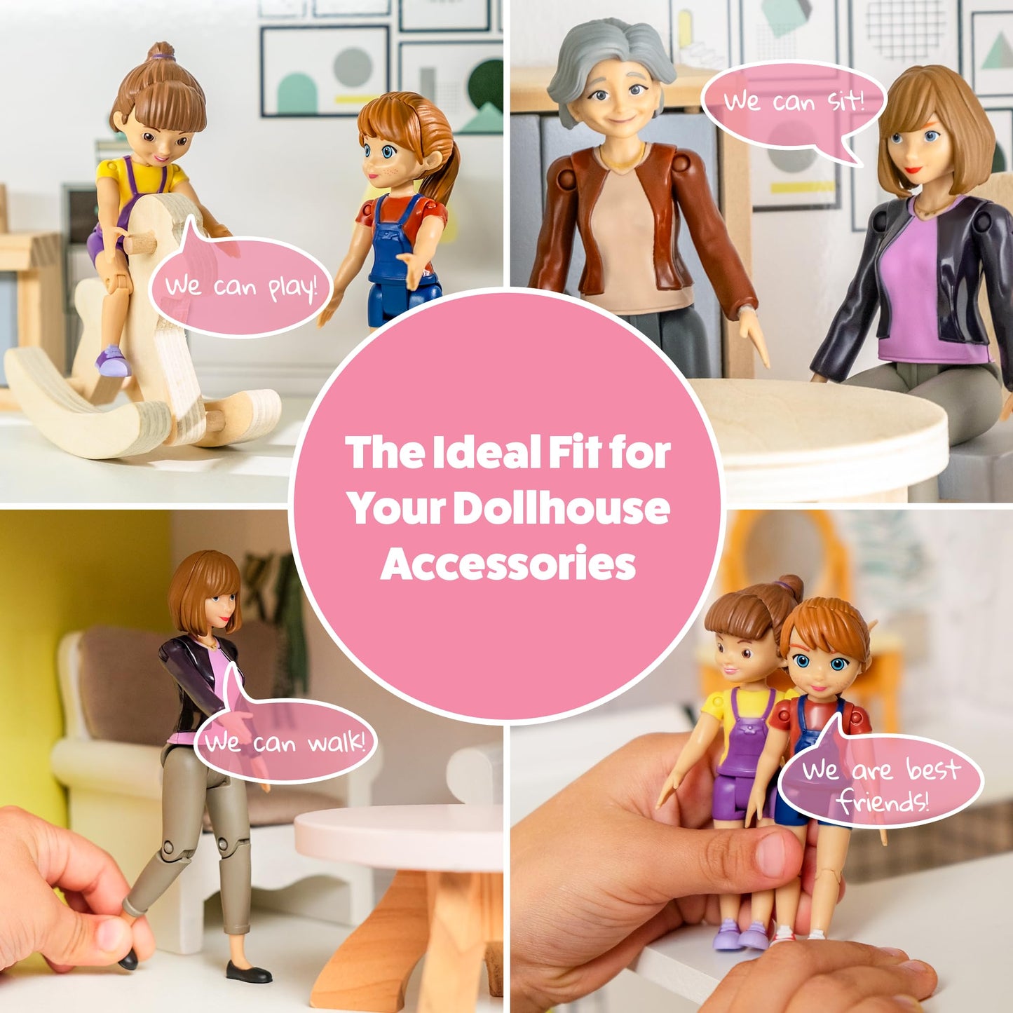 TOMLEON Dollhouse People – 9 Poseable Family Figures Set for Imaginative Play