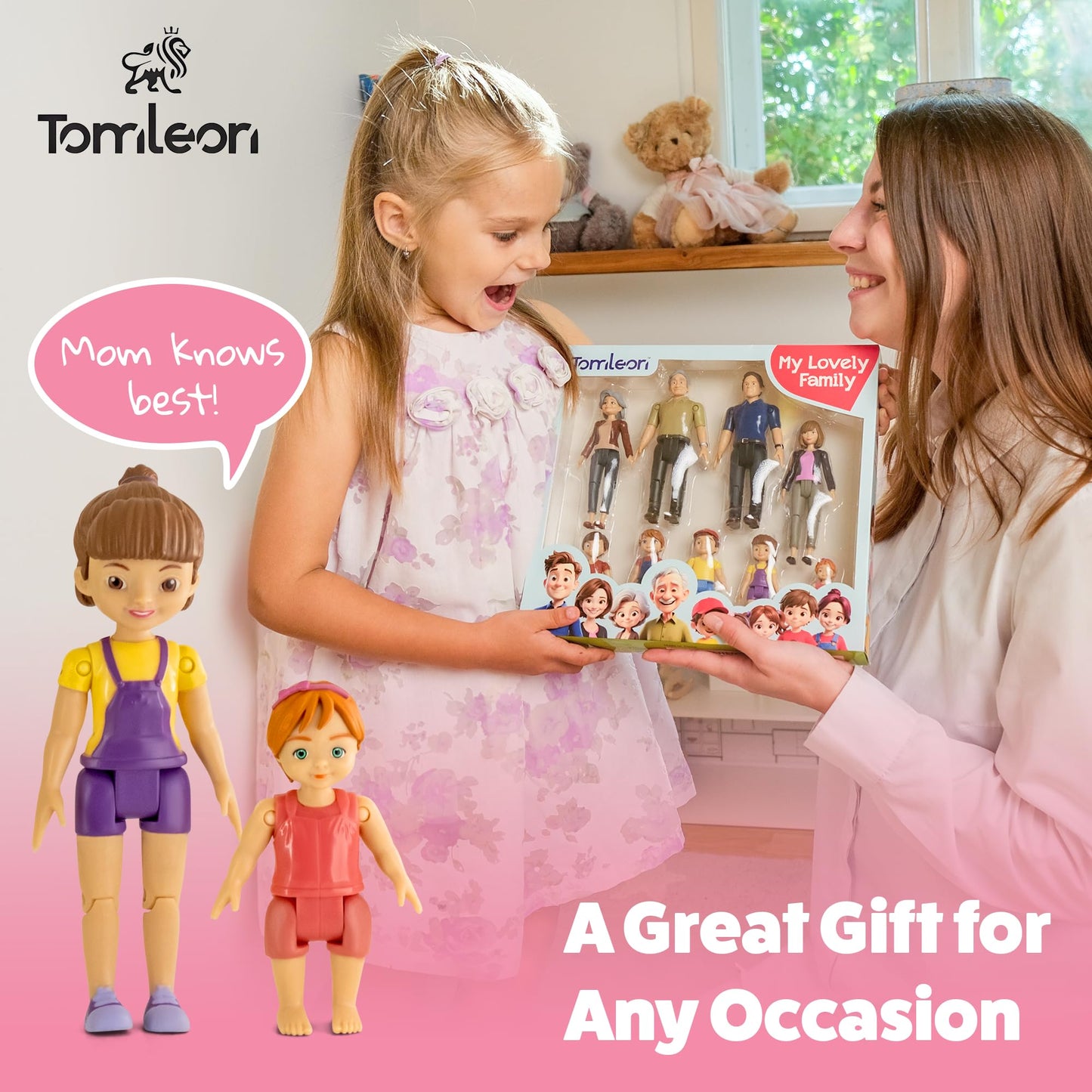 TOMLEON Dollhouse People – 9 Poseable Family Figures Set for Imaginative Play
