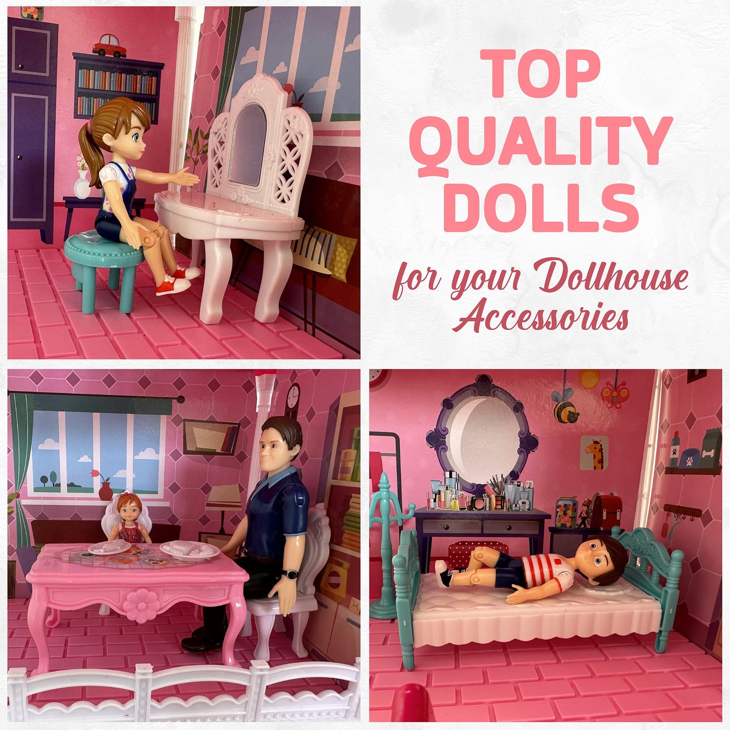 TOMLEON Family Dollhouse People – 5 Poseable Figures for Dollhouses