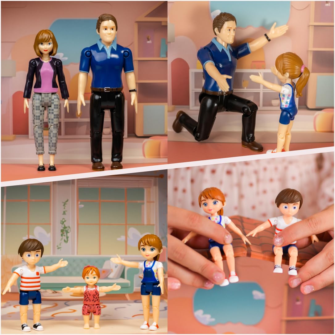 TOMLEON Family Dollhouse People – 5 Poseable Figures for Dollhouses
