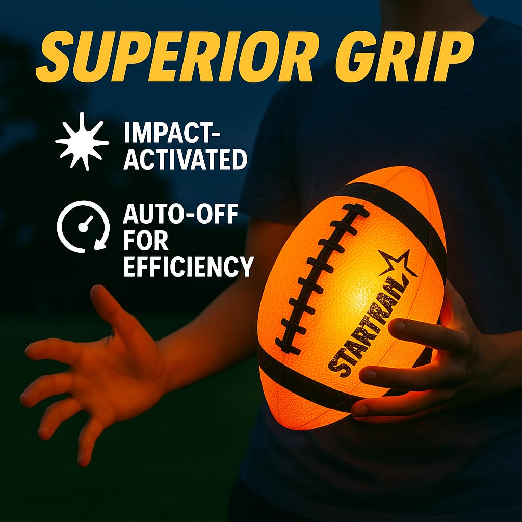 TOMLEON Glow in the Dark Football — Ultra-Bright LED, Size 6, 3 Extra Batteries