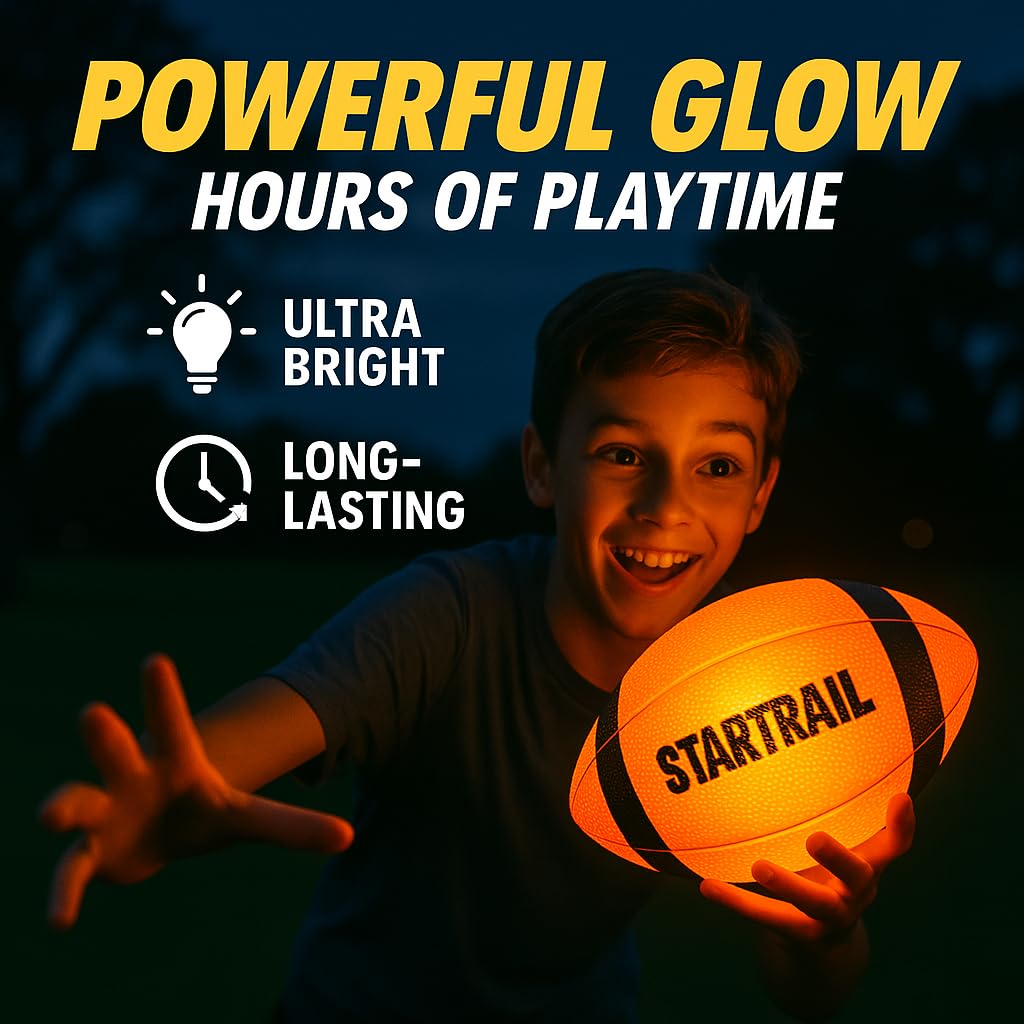 TOMLEON Glow in the Dark Football — Ultra-Bright LED, Size 6, 3 Extra Batteries