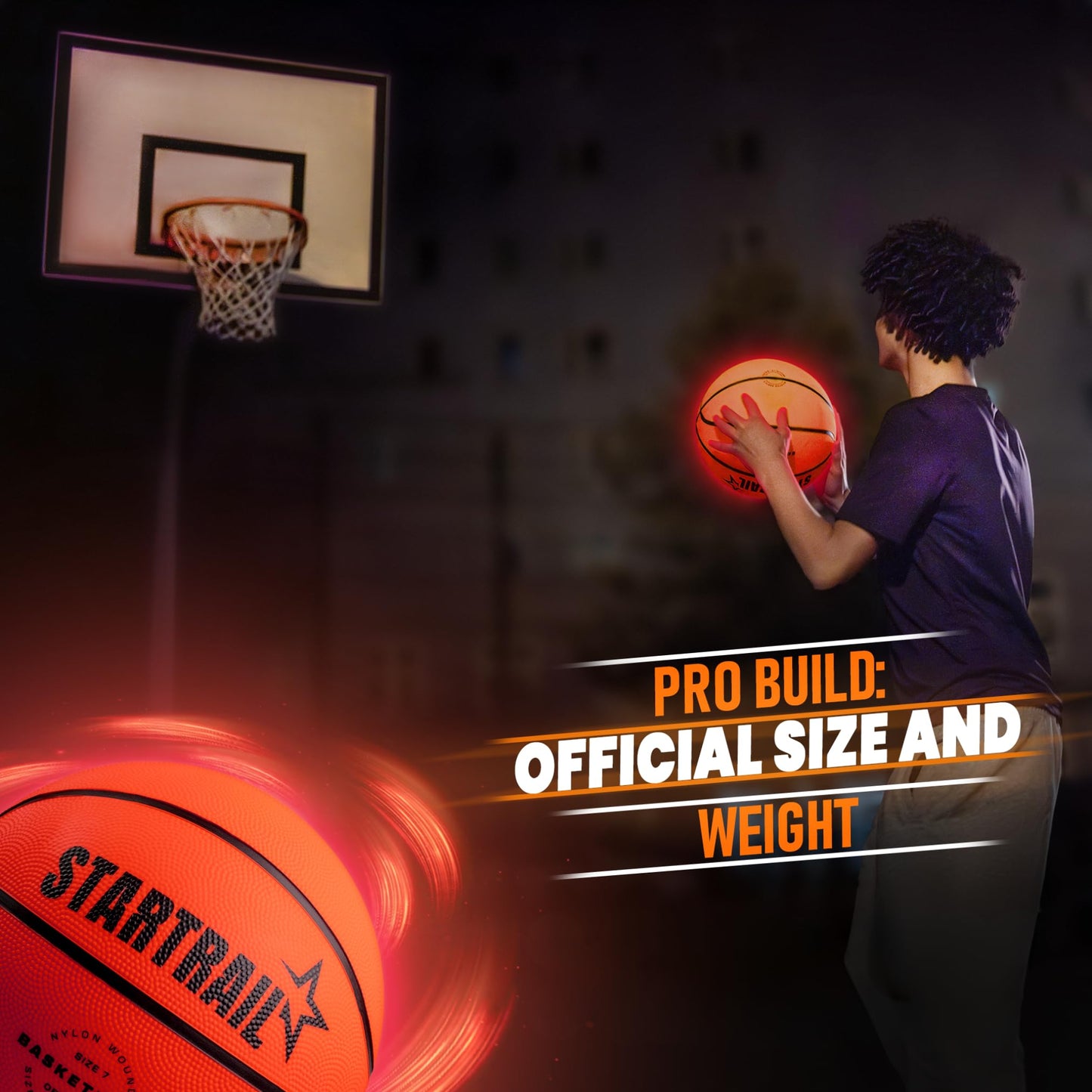 TOMLEON Light-Up Basketball – Glow-in-the-Dark LED Ball | Size 7 Official Size & Weight