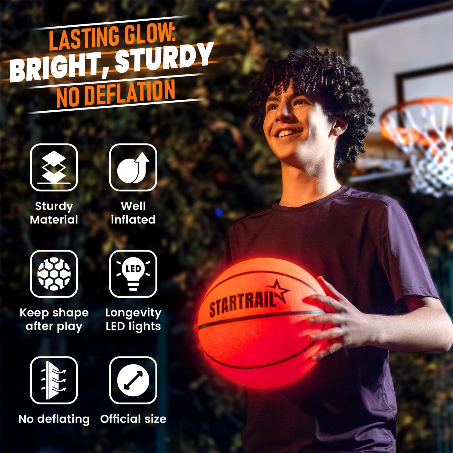 TOMLEON Light-Up Basketball – Glow-in-the-Dark LED Ball | Size 7 Official Size & Weight