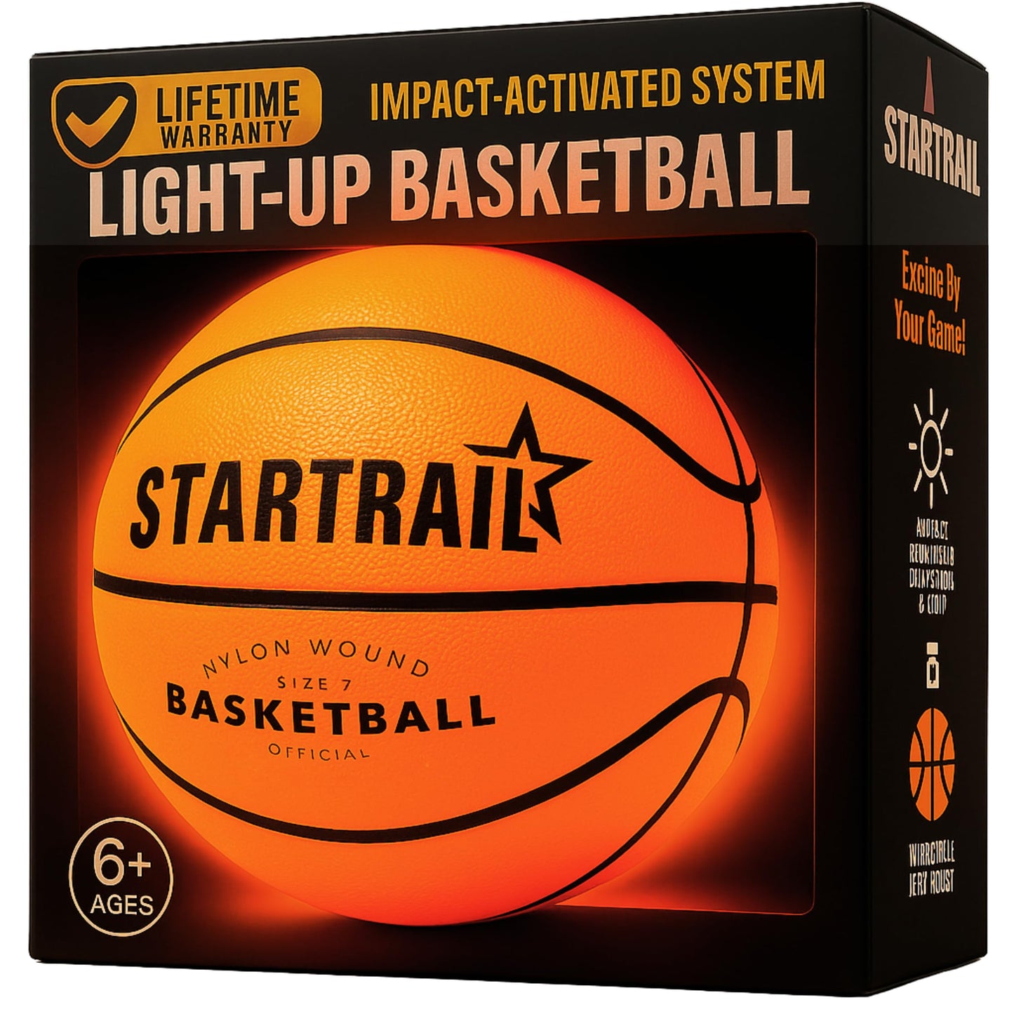 TOMLEON Light-Up Basketball – Glow-in-the-Dark LED Ball | Size 7 Official Size & Weight