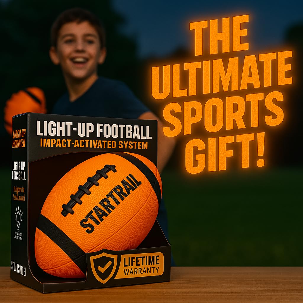 TOMLEON Glow in the Dark Football — Ultra-Bright LED, Size 6, 3 Extra Batteries