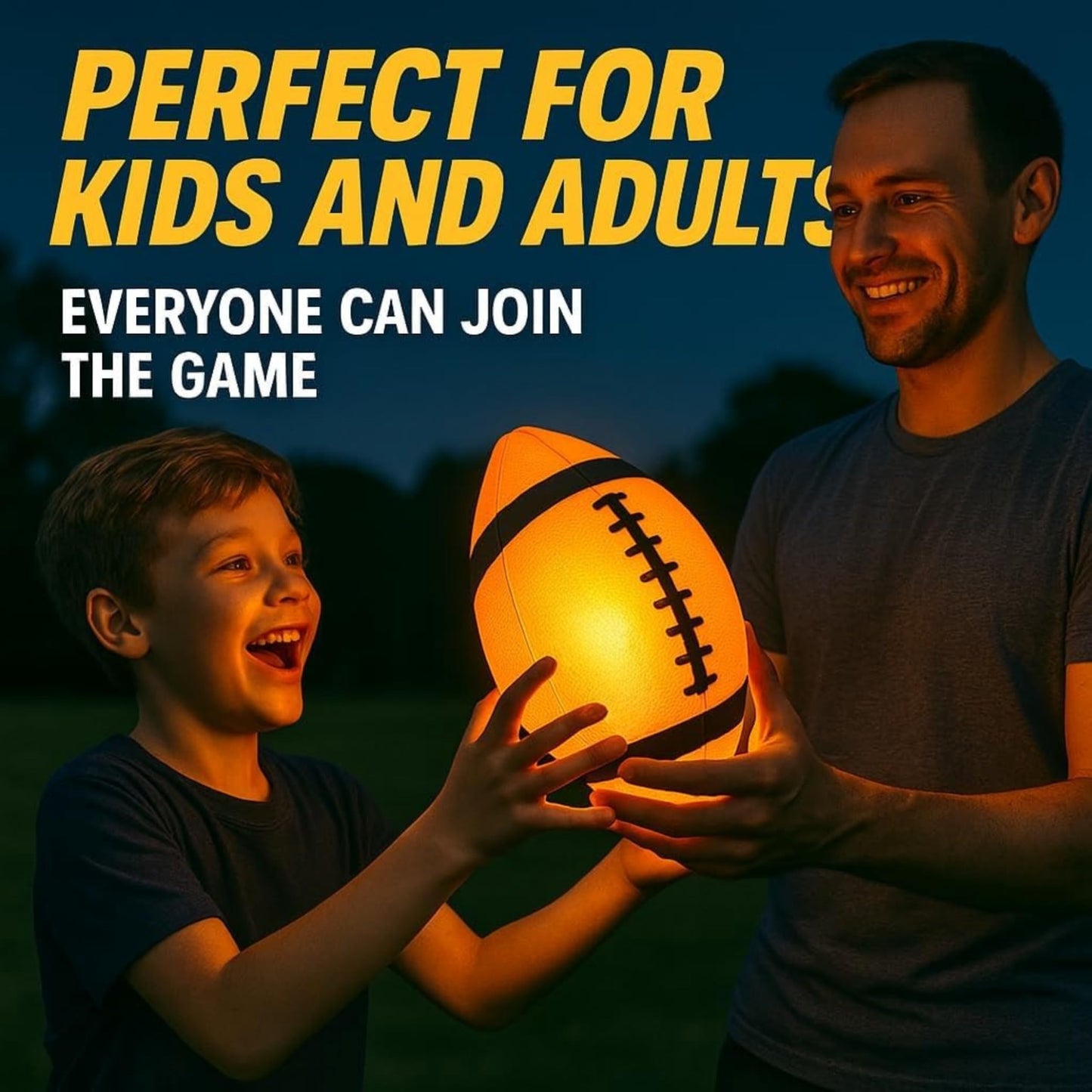TOMLEON Glow in the Dark Football — Ultra-Bright LED, Size 6, 3 Extra Batteries