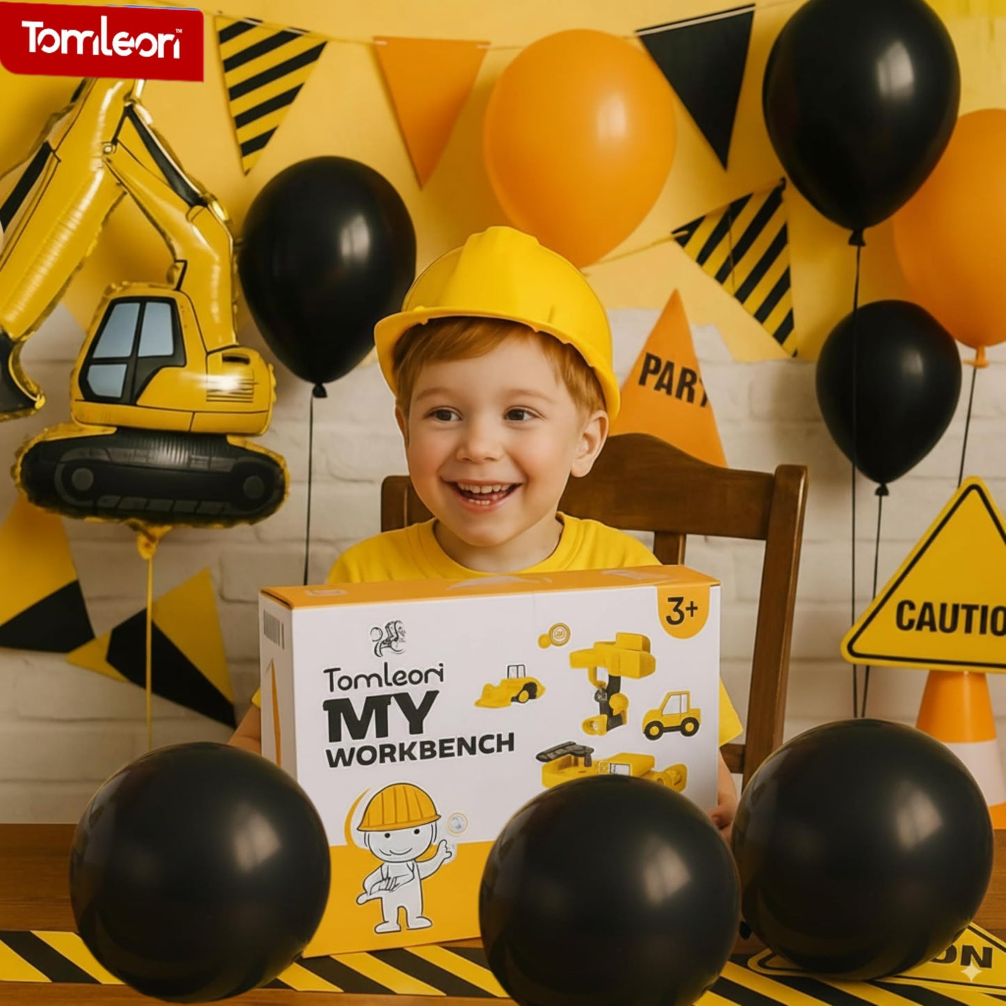 TOMLEON Toddler Workbench & Tool Set with Battery-Operated Drill – 2 Take-Apart Trucks | Gift for Boys 3-5