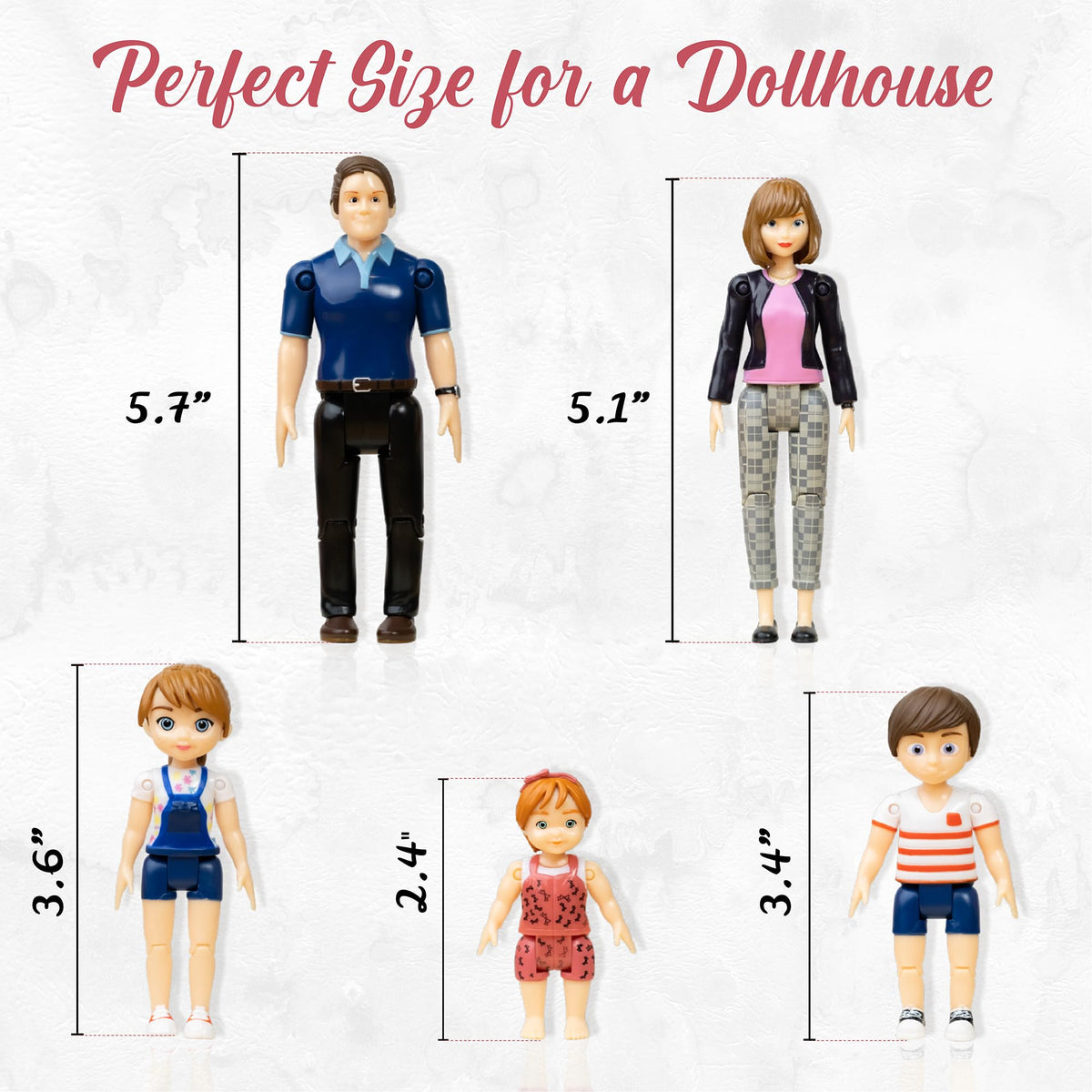 TOMLEON Family Dollhouse People – 5 Poseable Figures for Dollhouses