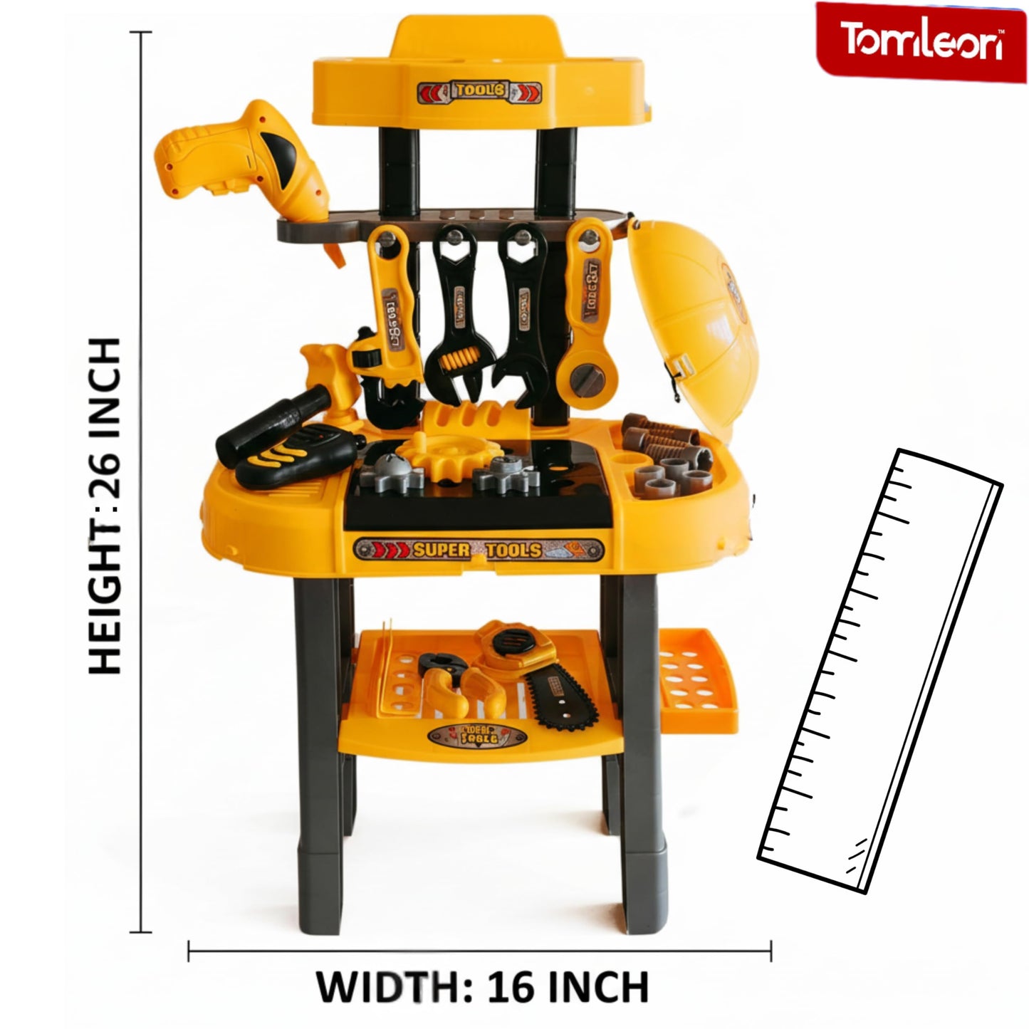 TOMLEON Toddler Workbench & Tool Set with Battery-Operated Drill – 2 Take-Apart Trucks | Gift for Boys 3-5