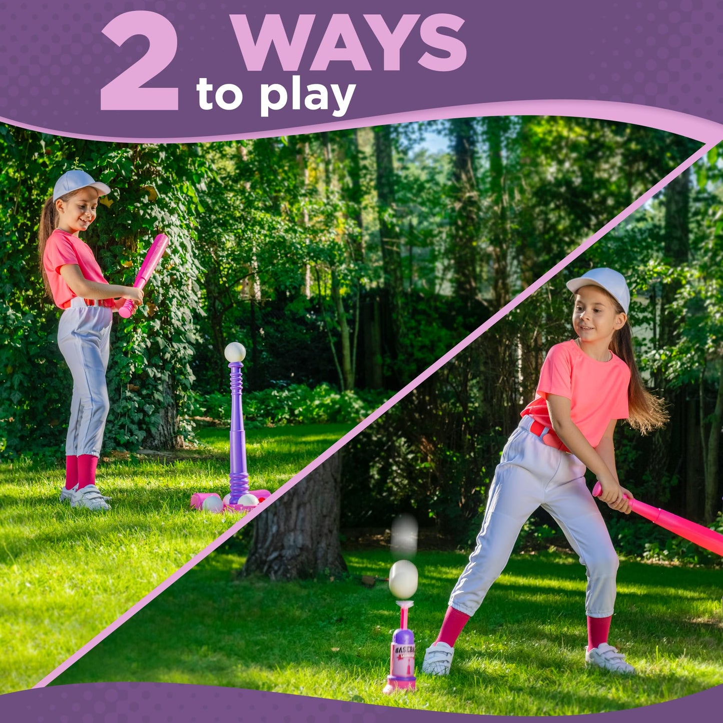 TOMLEON T Ball Stand – Kids & Toddlers Baseball Set with Adjustable Tee, 6 Balls & Pitching Machine