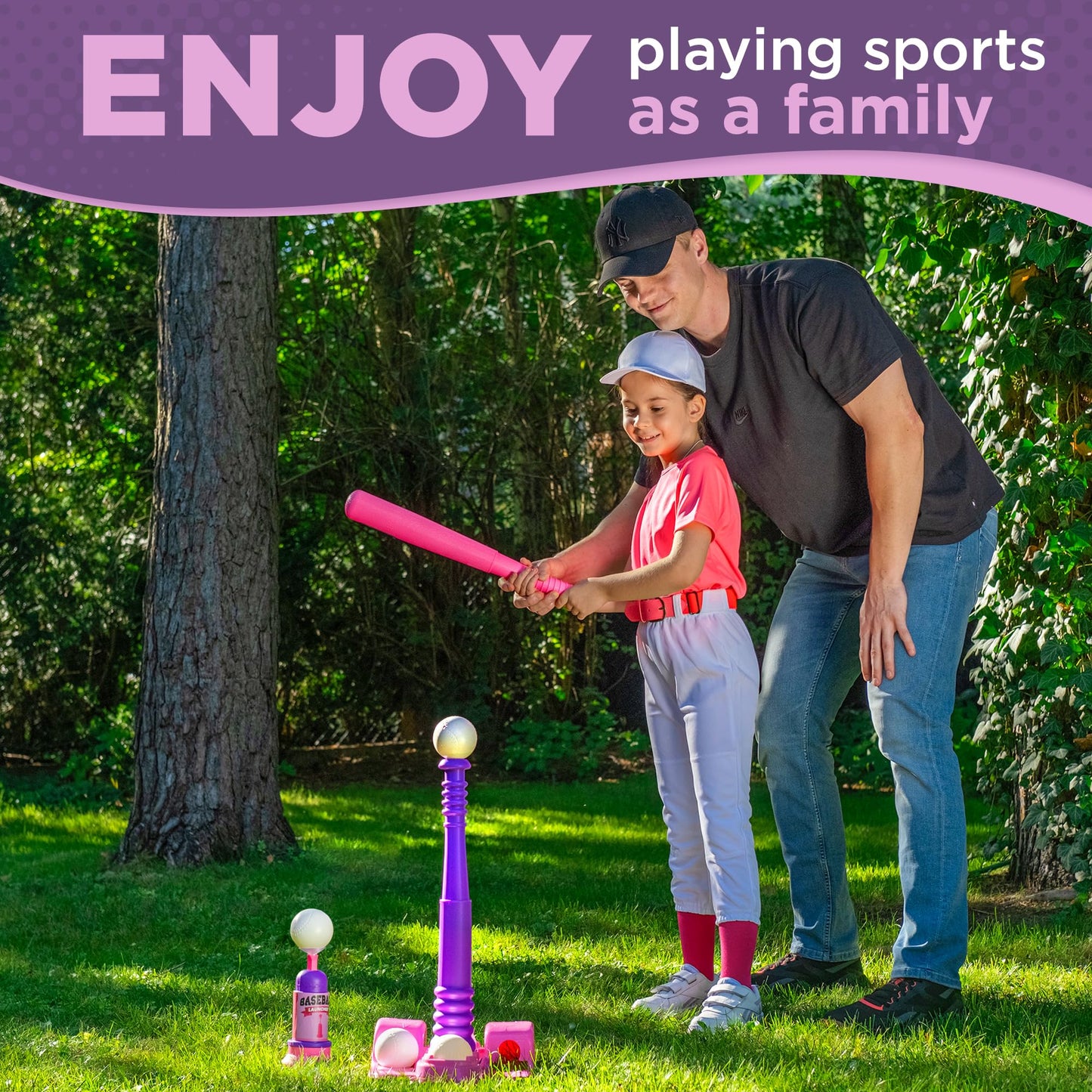 TOMLEON T Ball Stand – Kids & Toddlers Baseball Set with Adjustable Tee, 6 Balls & Pitching Machine