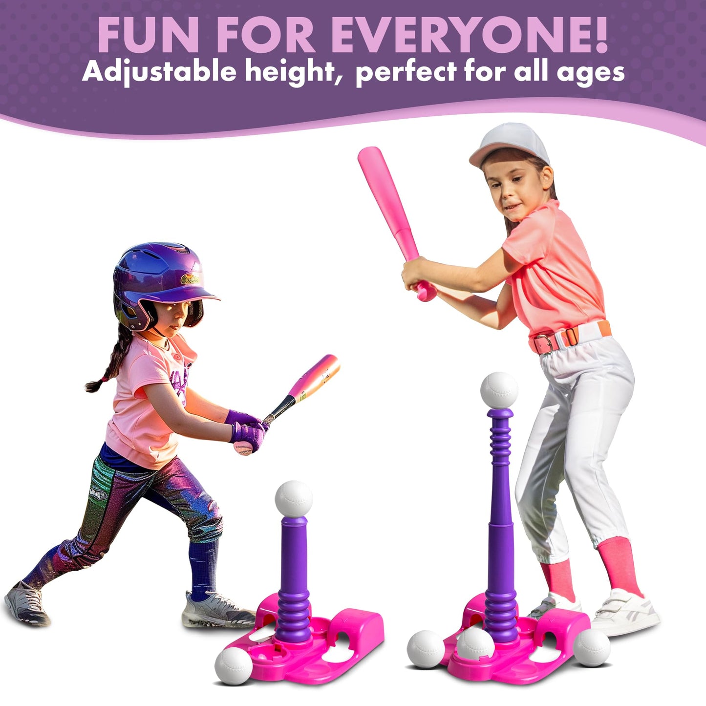 TOMLEON T Ball Stand – Kids & Toddlers Baseball Set with Adjustable Tee, 6 Balls & Pitching Machine