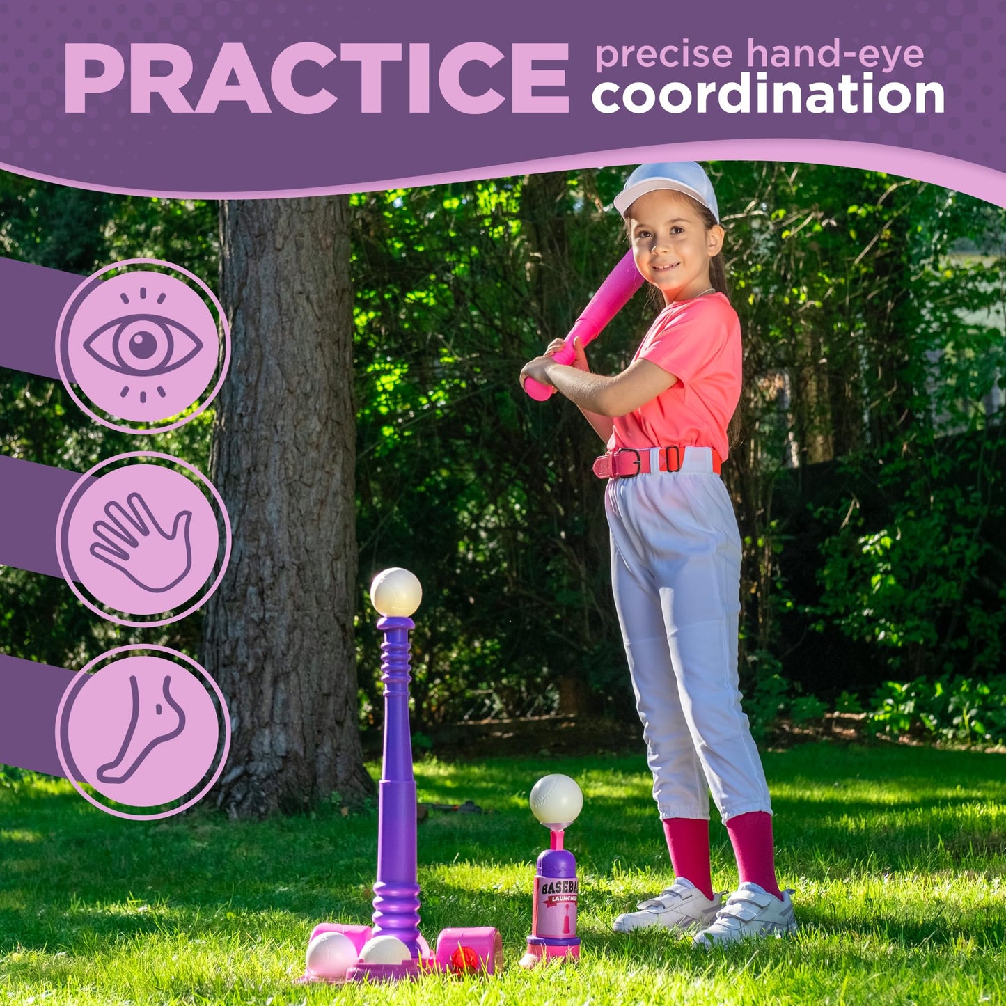 TOMLEON T Ball Stand – Kids & Toddlers Baseball Set with Adjustable Tee, 6 Balls & Pitching Machine