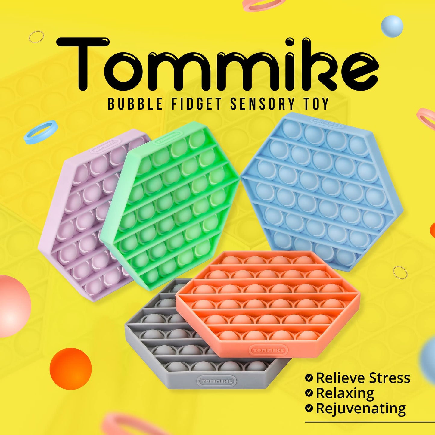 TOMMIKE Hexagon Push Pop Fidget Toy – Bubble Sensory for Anxiety & Focus (Burnt Coral)