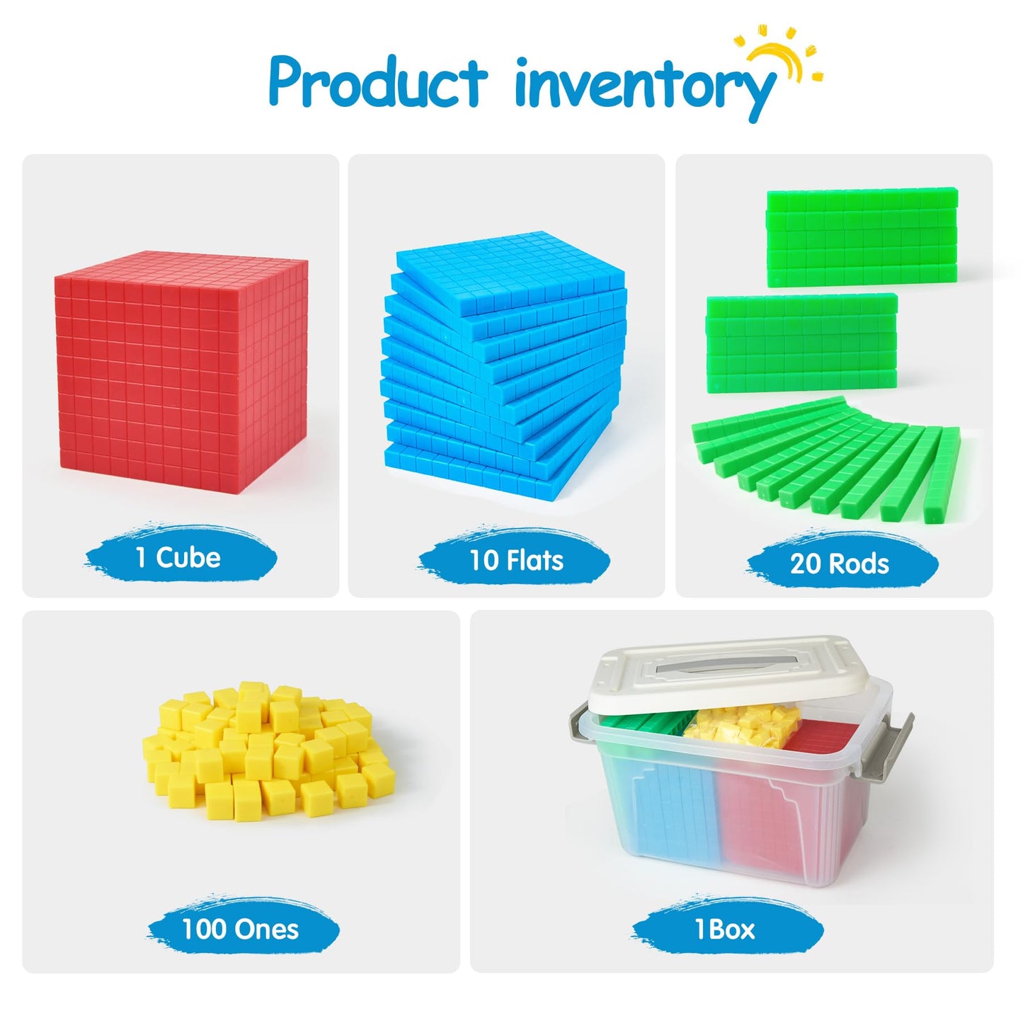 Tommyhome Base Ten Blocks Set – Place Value Math Manipulatives for 2nd Grade