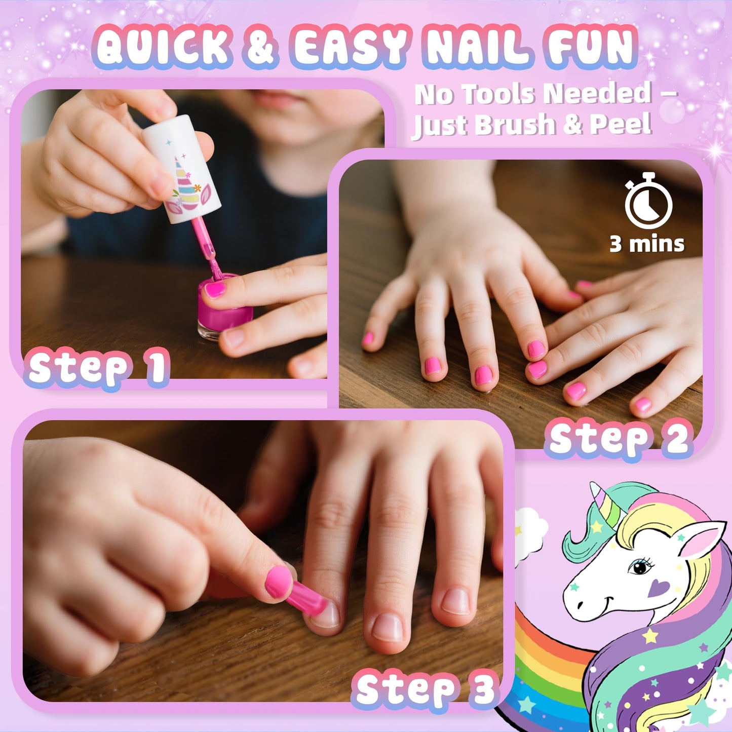 Tomons Nail Polish Set for Kids — 12 Colors, Water-Based, Non-Toxic, Quick-Dry & Peel-Off DIY Kit