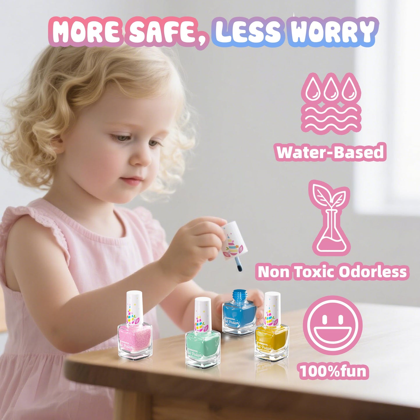 Tomons Nail Polish Set for Kids — 12 Colors, Water-Based, Non-Toxic, Quick-Dry & Peel-Off DIY Kit
