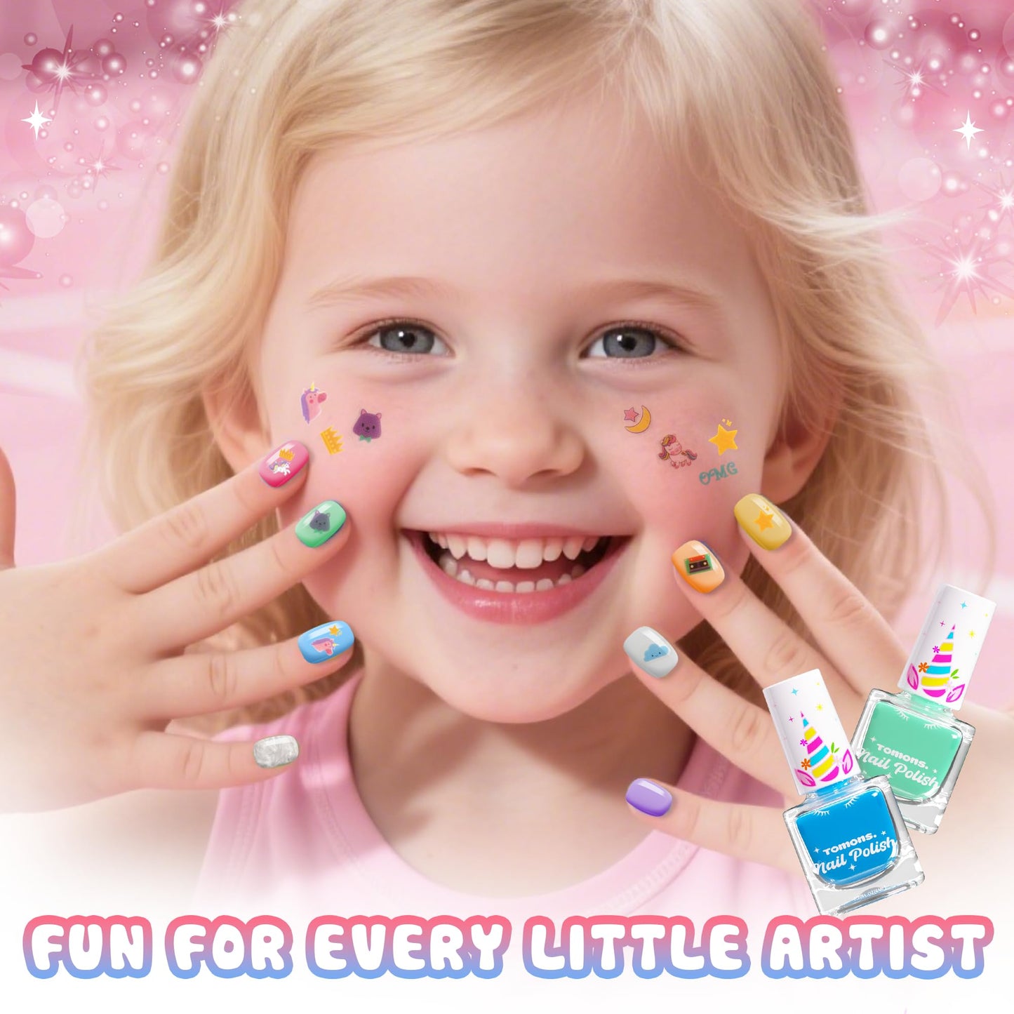 Tomons Nail Polish Set for Kids — 12 Colors, Water-Based, Non-Toxic, Quick-Dry & Peel-Off DIY Kit