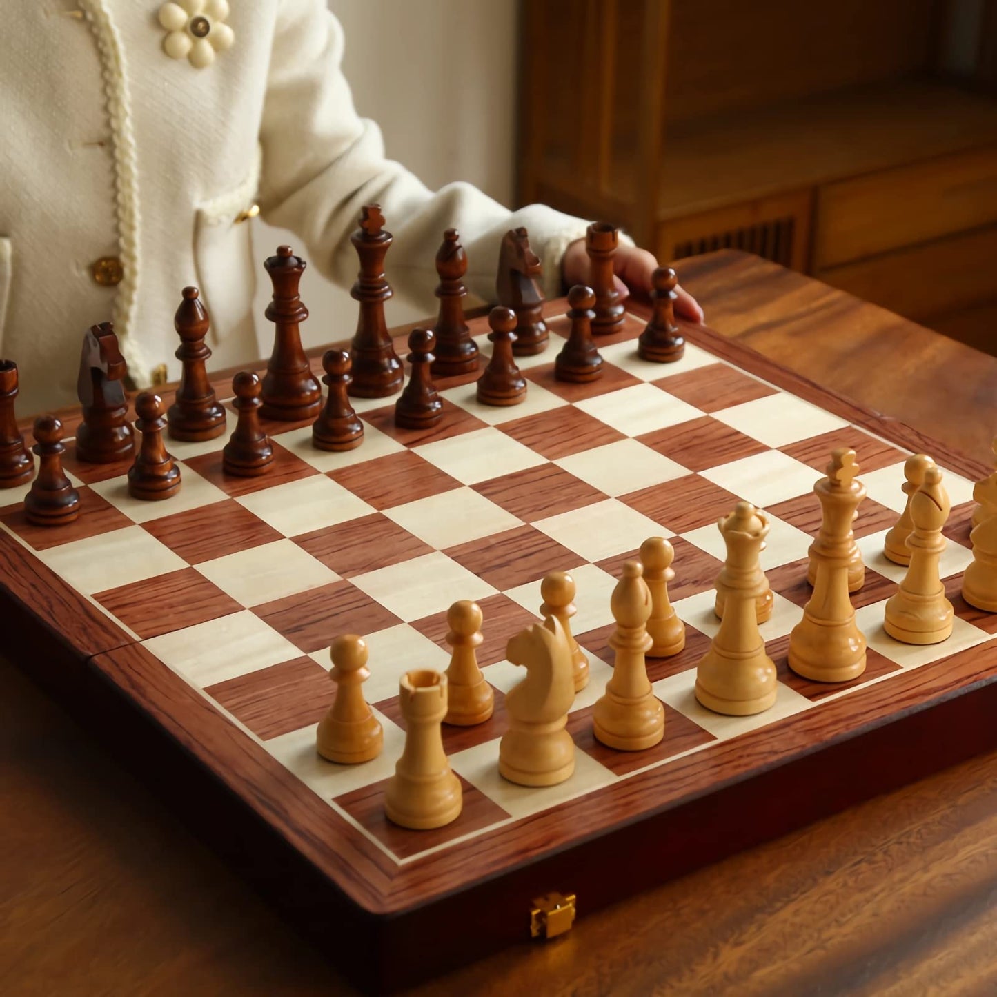 Tomost 20-Inch Extra Large Walnut Chess Set with 2 Extra Queens | Staunton Design
