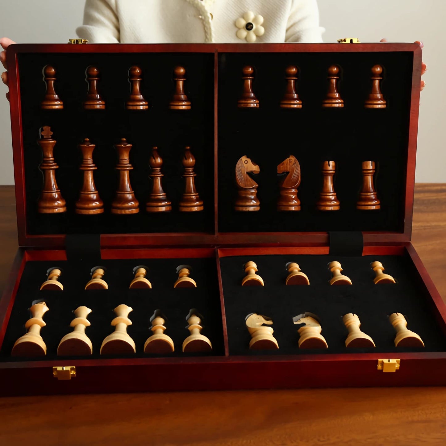 Tomost 20-Inch Extra Large Walnut Chess Set with 2 Extra Queens | Staunton Design