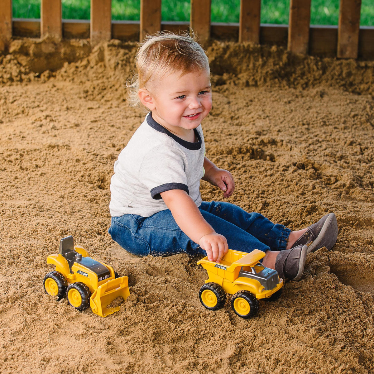 TOMY John Deere Vehicle Set – Dump Truck & Tractor Toy for Sandbox Play | Ages 18 Months+