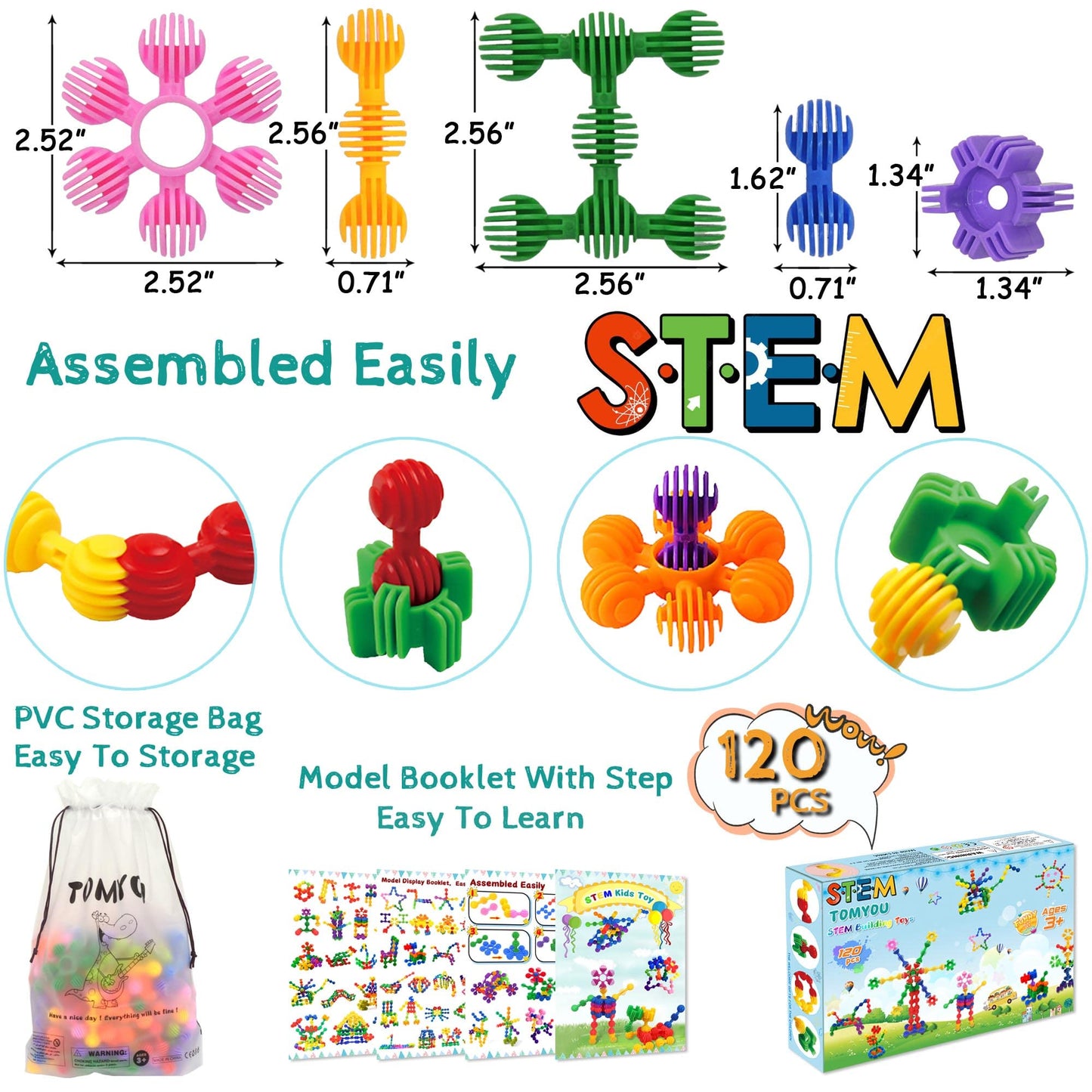 TomYou Kids Building Blocks STEM Toys – 120-Piece Plastic Gear Interlocking Set (Ages 3+)