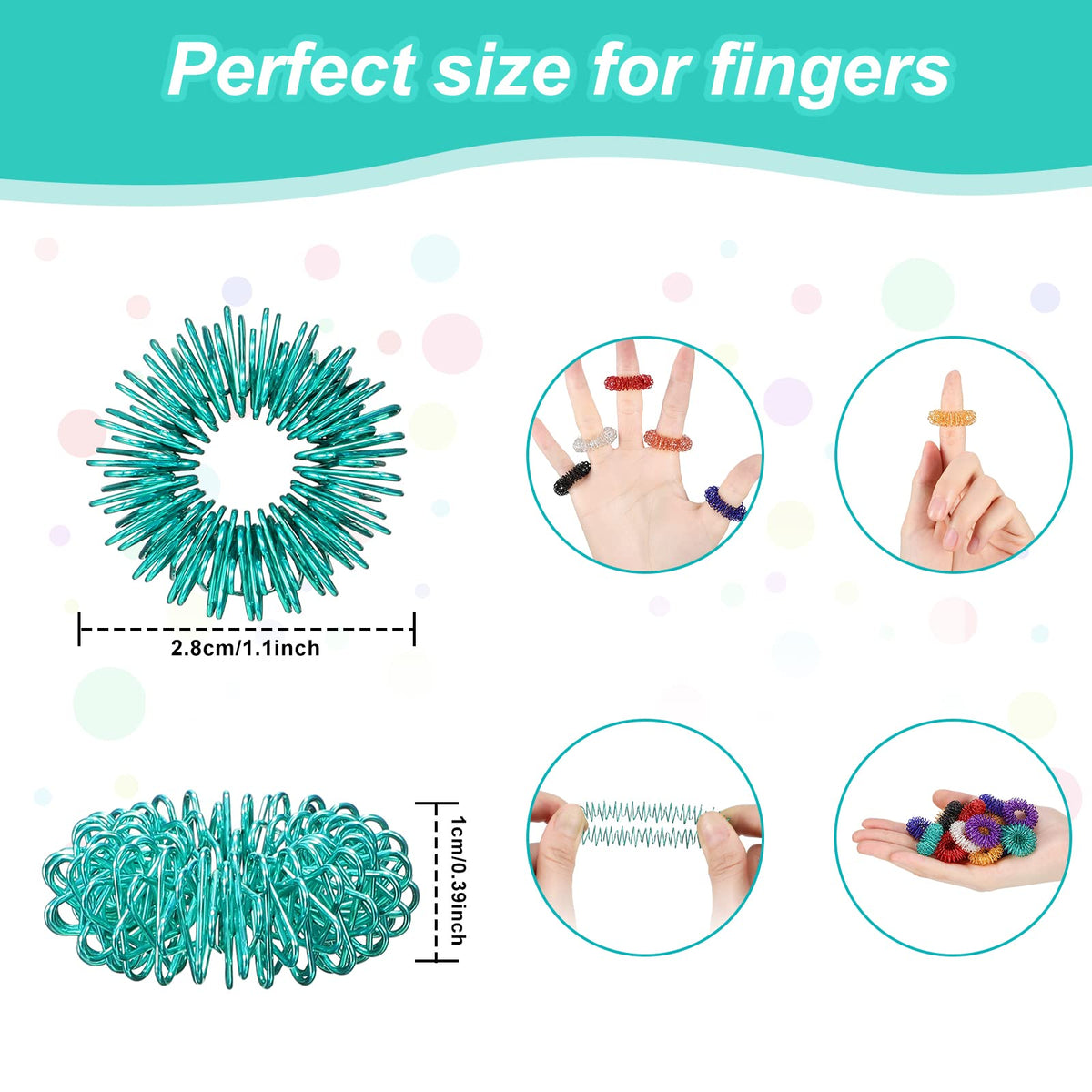 Tondiamo 100 Pack Spiky Sensory Ring Set | Fidget Acupressure Rings for Anxiety