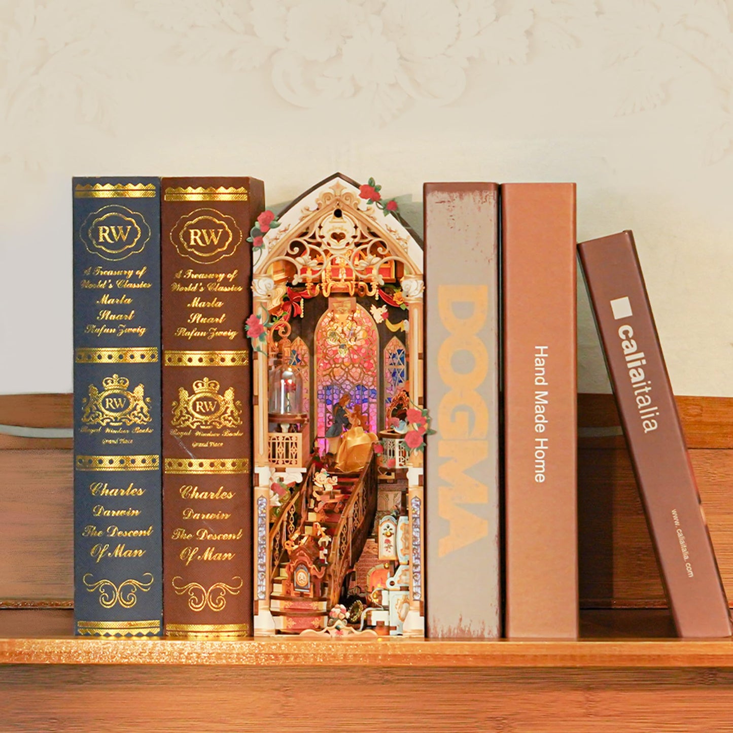 Tonecheer DIY Book Nook Kit for Adults – Beast and Beauty 3D Wooden Puzzle with LED Lights