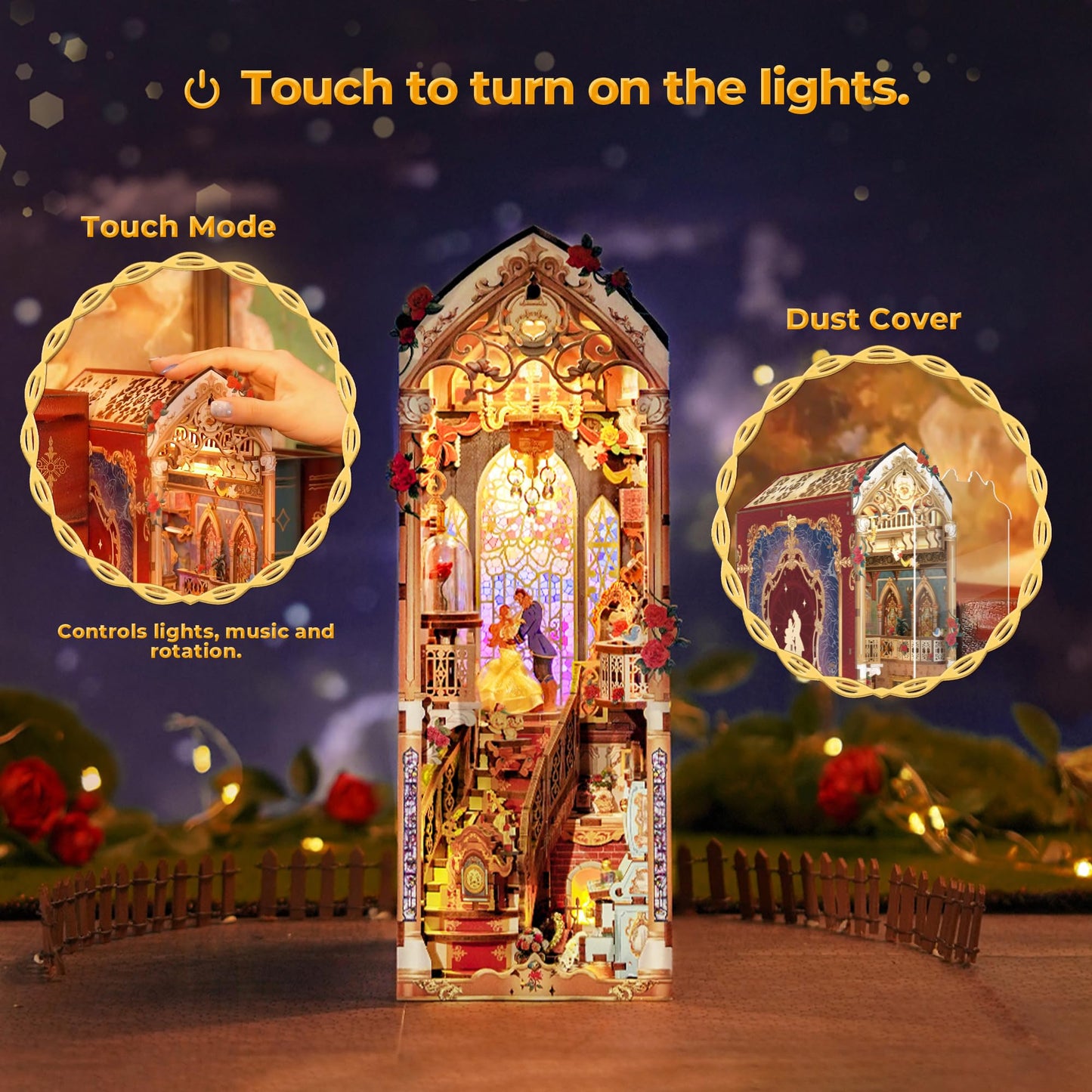 Tonecheer DIY Book Nook Kit for Adults – Beast and Beauty 3D Wooden Puzzle with LED Lights